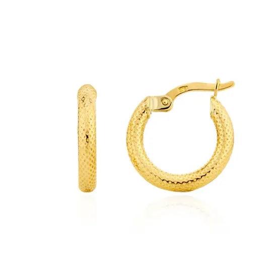 9ct Yellow Gold Text Rnd Sml Hoops