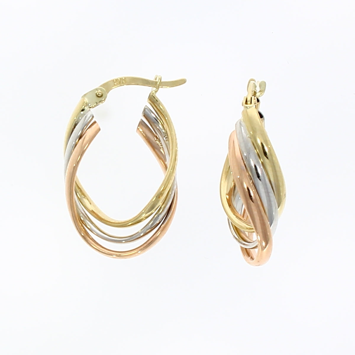 9ct Yellow, White & Rose Gold Triple Oval Drop Earrings