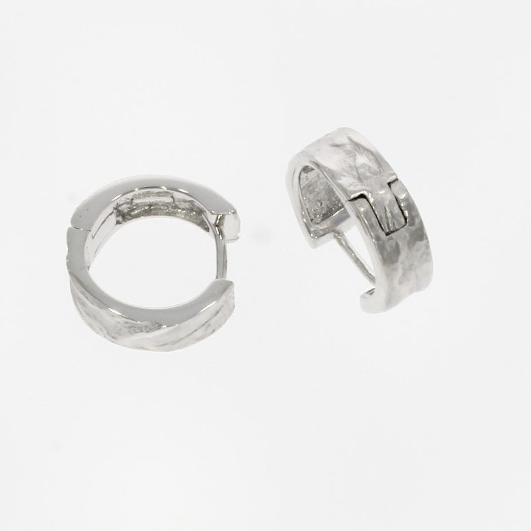 9ct White Gold Textured Huggy Style Hoop Earrings