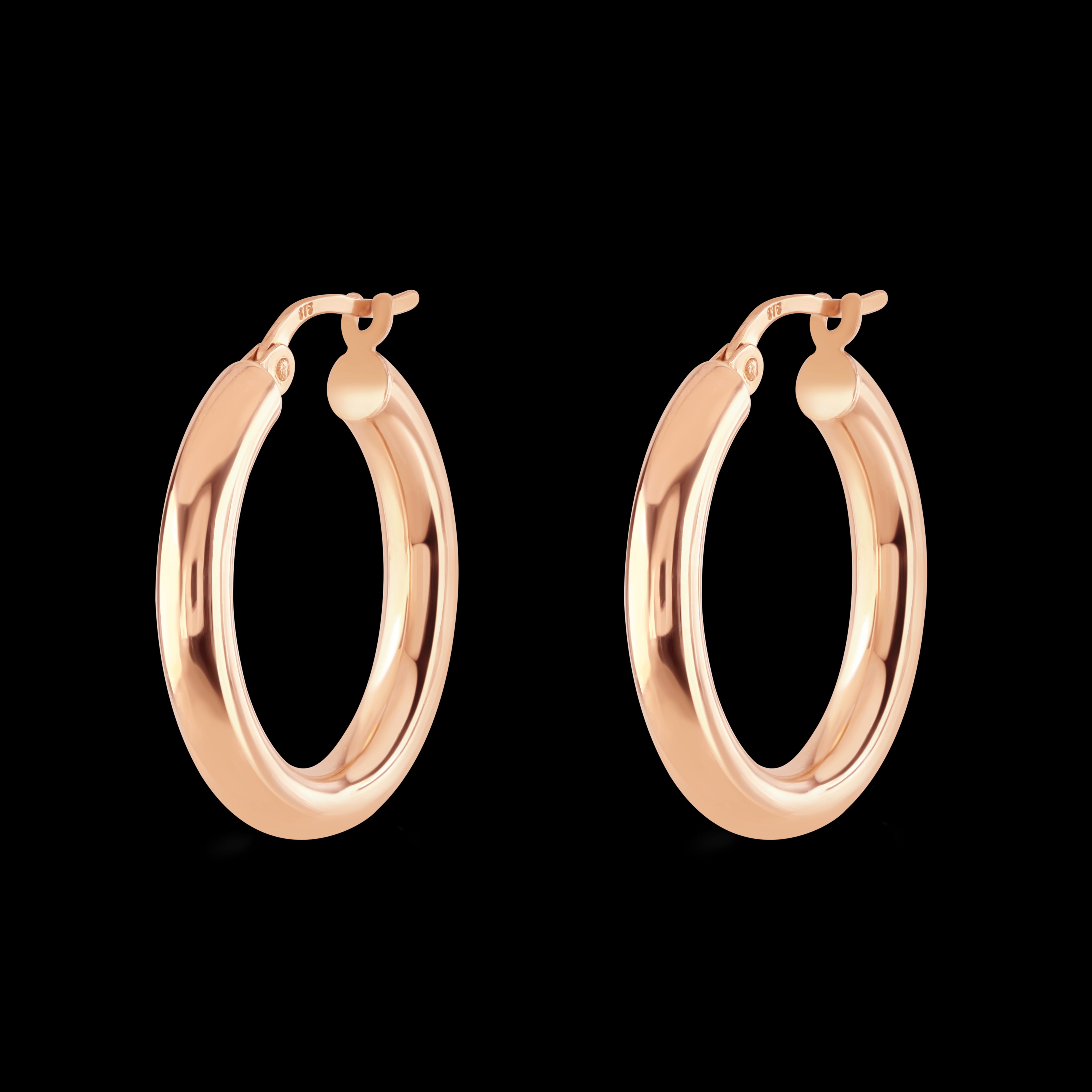 9ct Rose Gold 3mm Plain Hoop Earrings