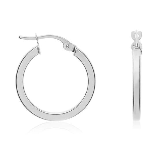 9ct White Gold Square Tube Hoop Earrings