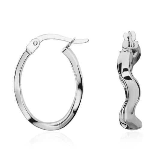 9ct White Gold Polished Wavy Oval Hoop Earrings 21x15.5mm