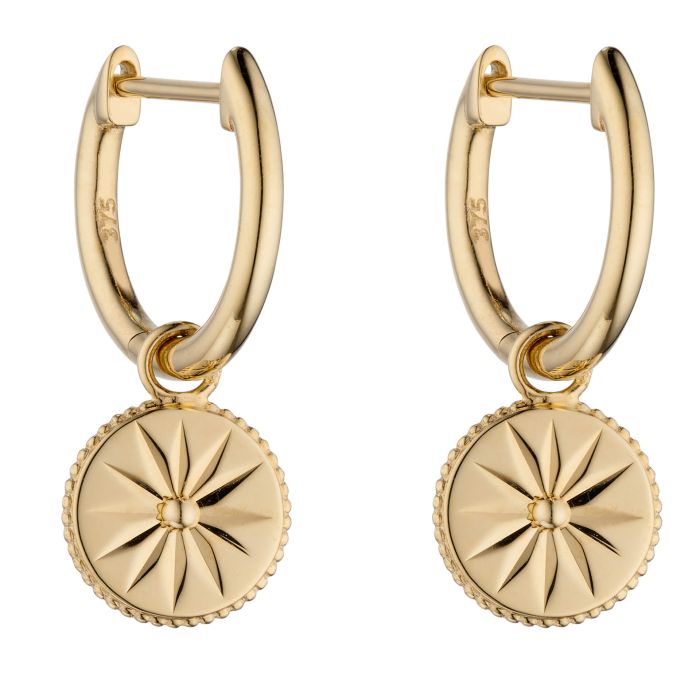 9ct Yellow Gold Hoop With Disc Drop