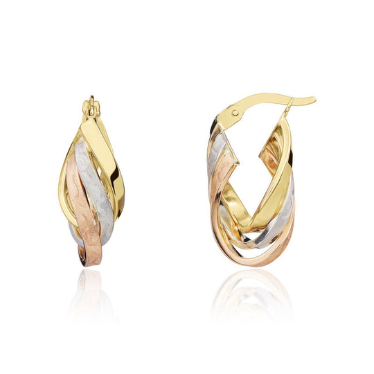 9ct yellow, white and rose gold Hoops