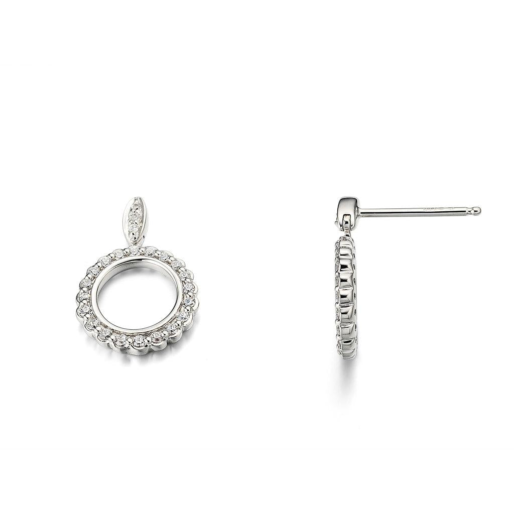 9ct White Gold Diamond Set Open Circle Drop Earrings