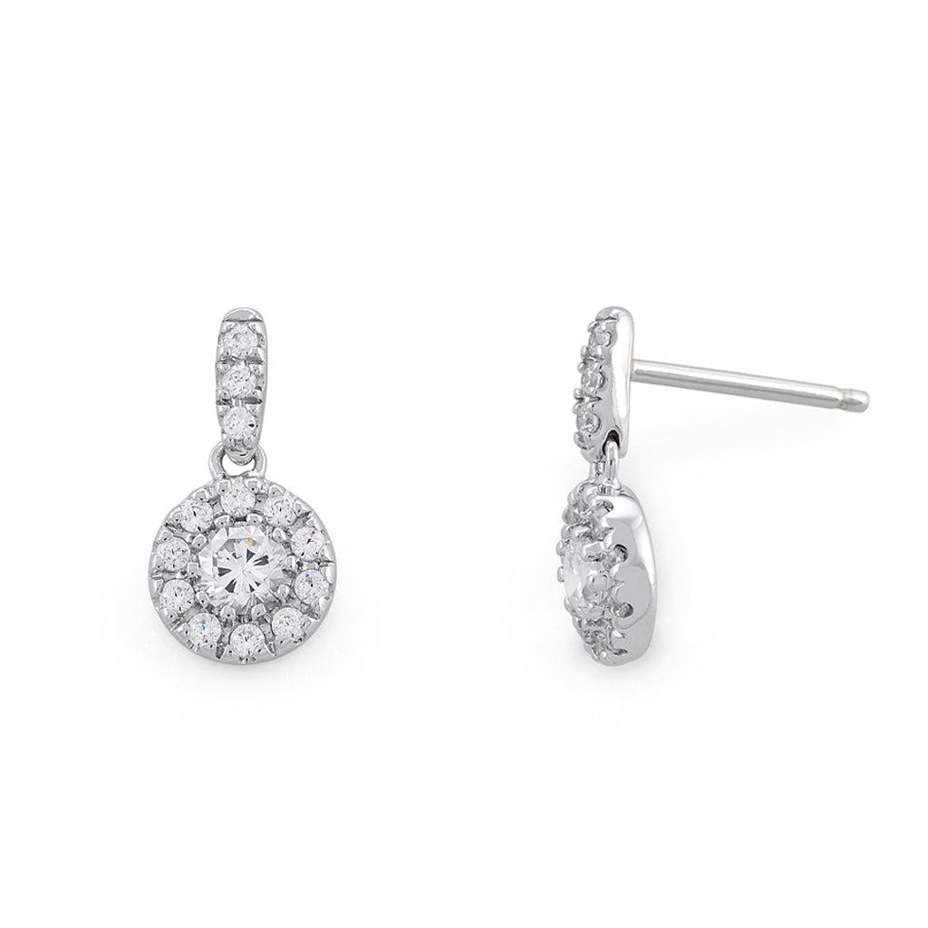 9ct White Gold Round Diamond Halo Cluster Drop Earrings
