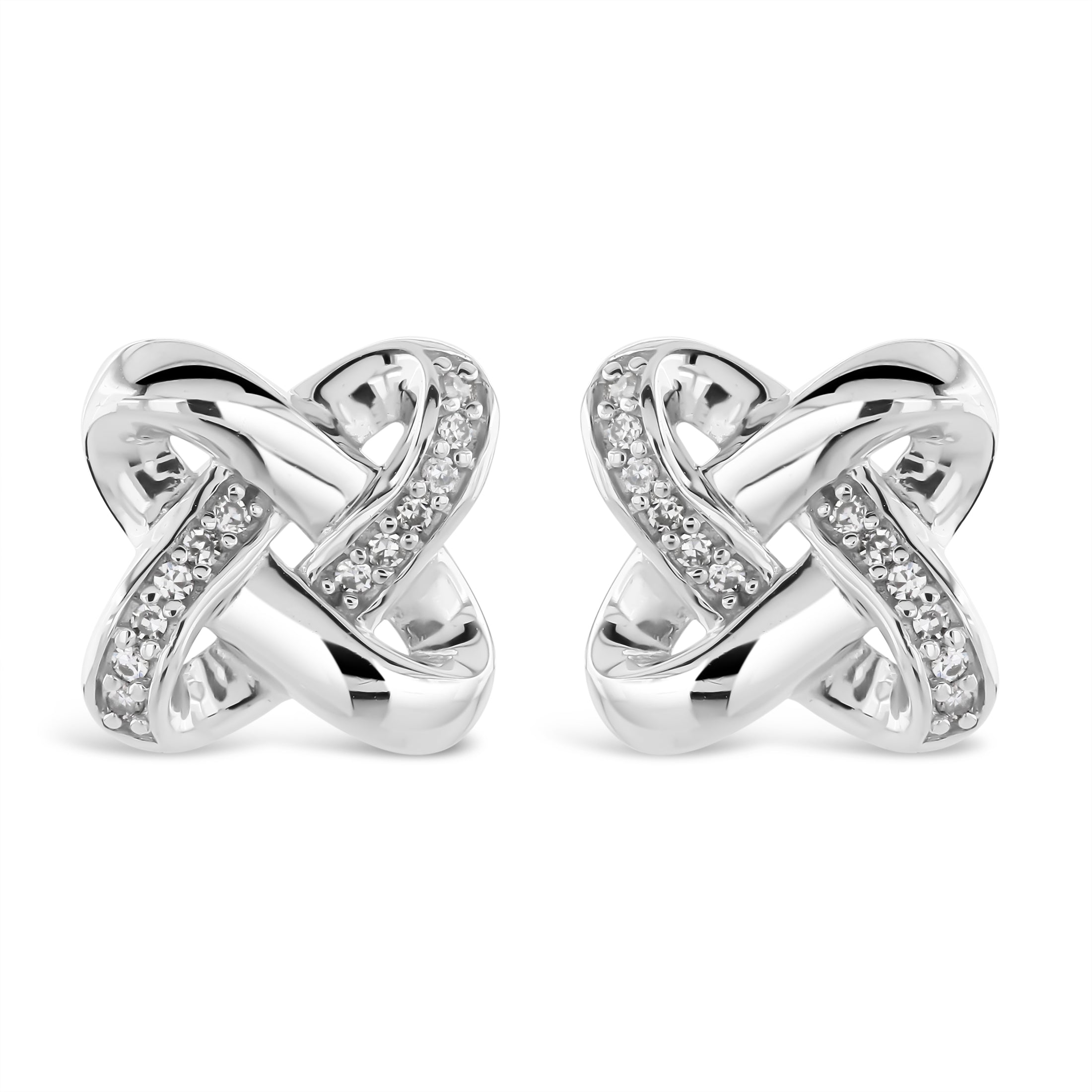9ct White Gold Diamond Set Celtic Twist Stud Earrings