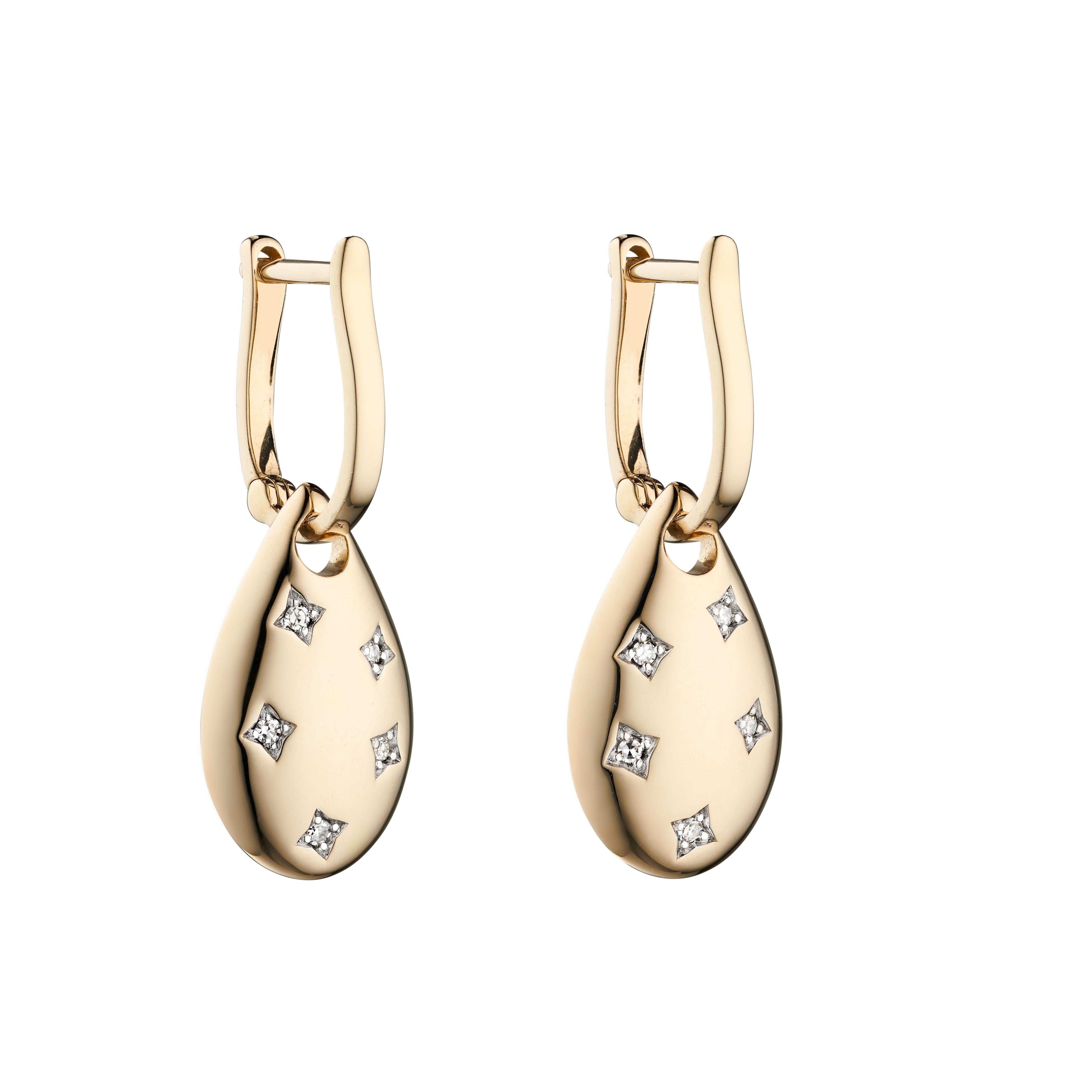 9ct Yellow Gold Diamond Set Teardrop Shaped Drop Earrings