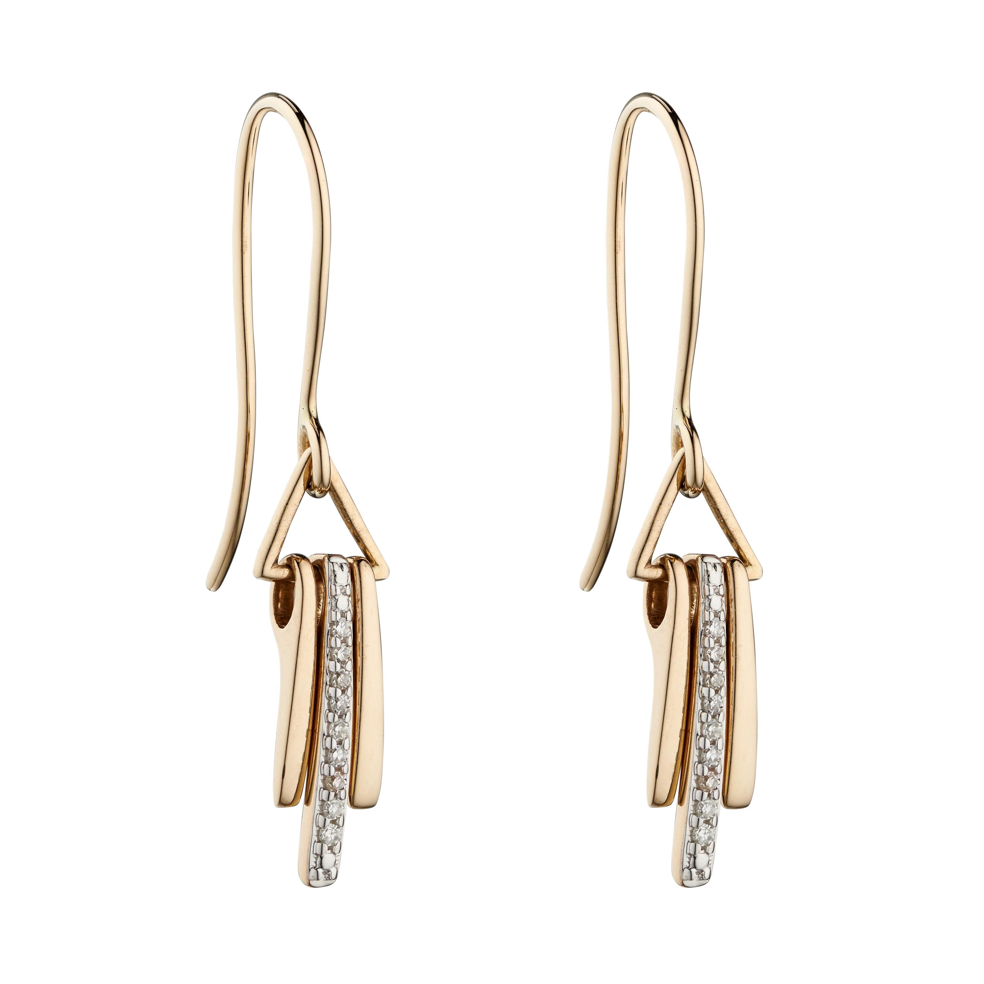 9ct Yellow Gold Diamond Set Triple Bar Drop Earrings