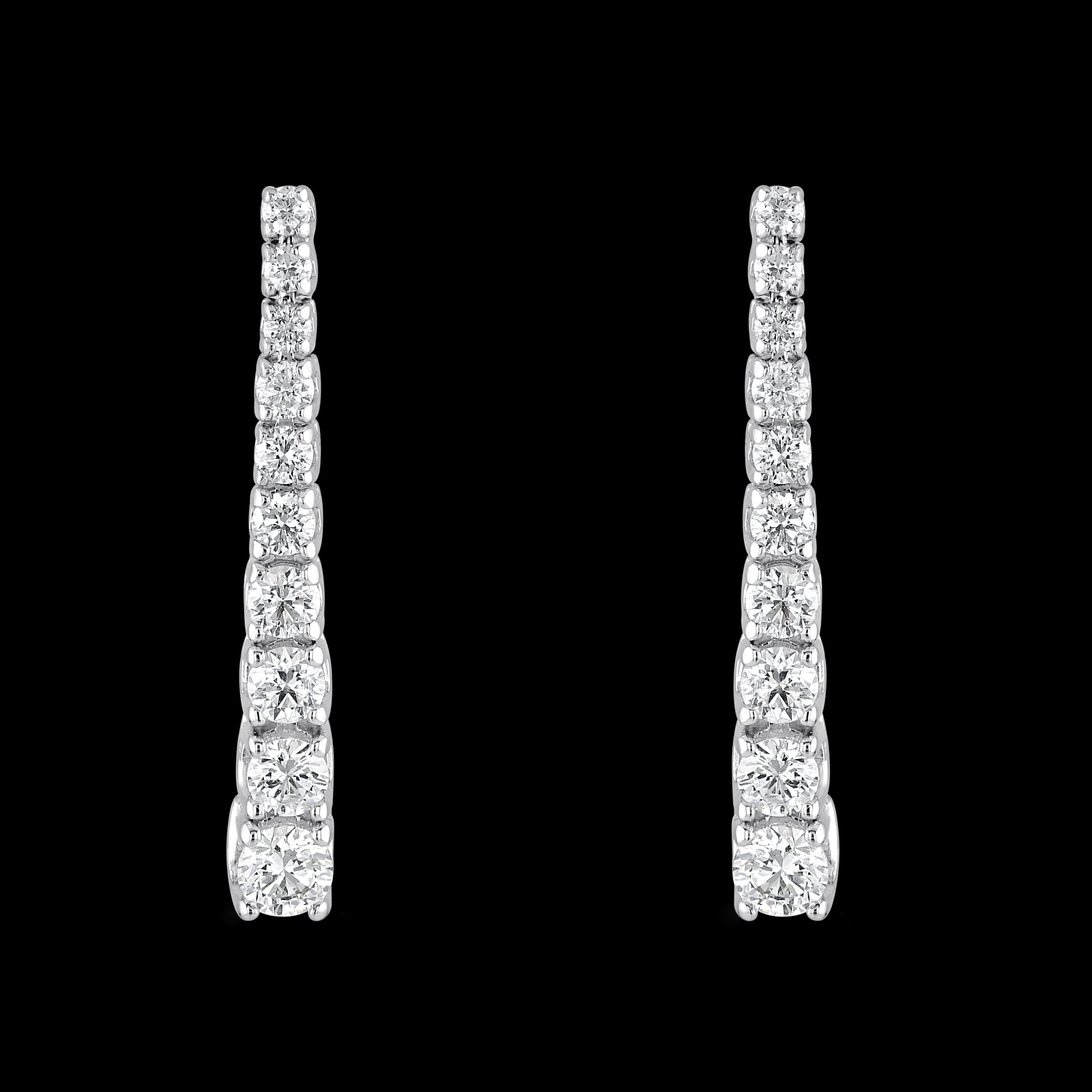18ct White Gold Graduated Round Brilliant Cut Diamond Drop Earrings