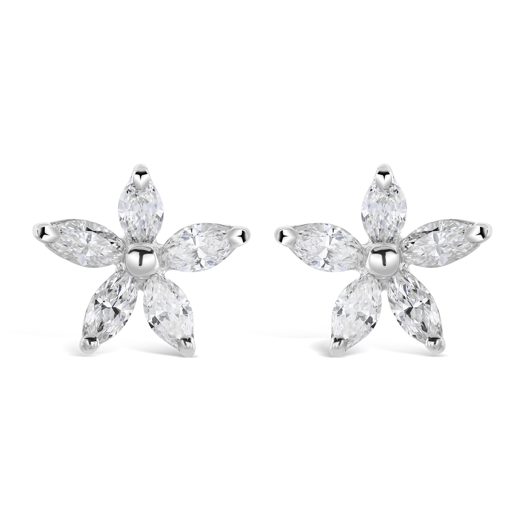 18ct White Gold Marquise Cut Diamond Flower Stud Earrings