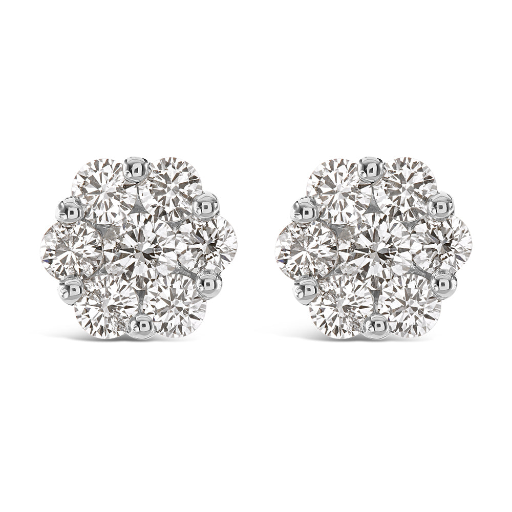2.00ct Round Brilliant Cut Diamond 18ct White Gold Cluster Stud Earrings
