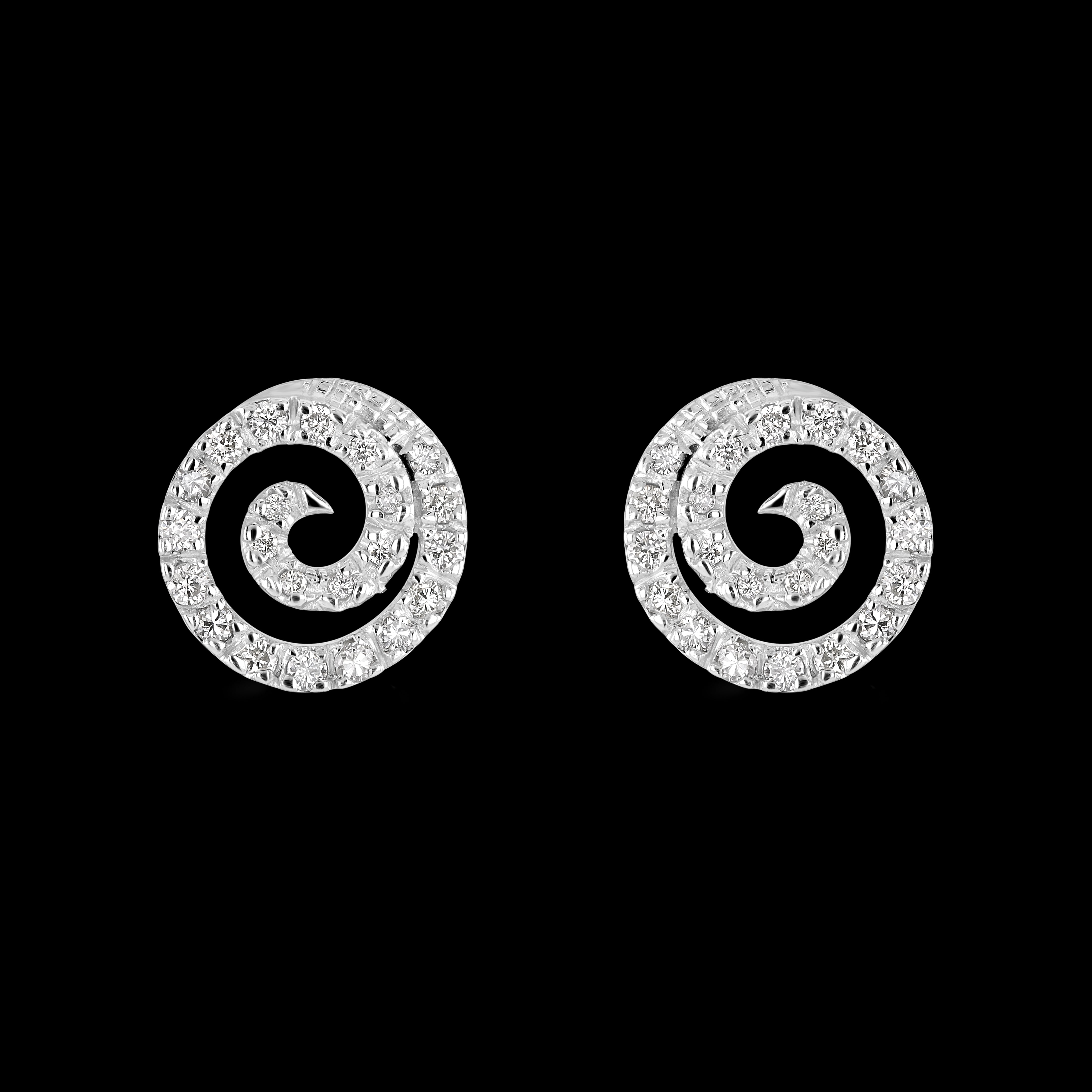 18ct White Gold Diamond Set Circle Swirl Stud Earrings