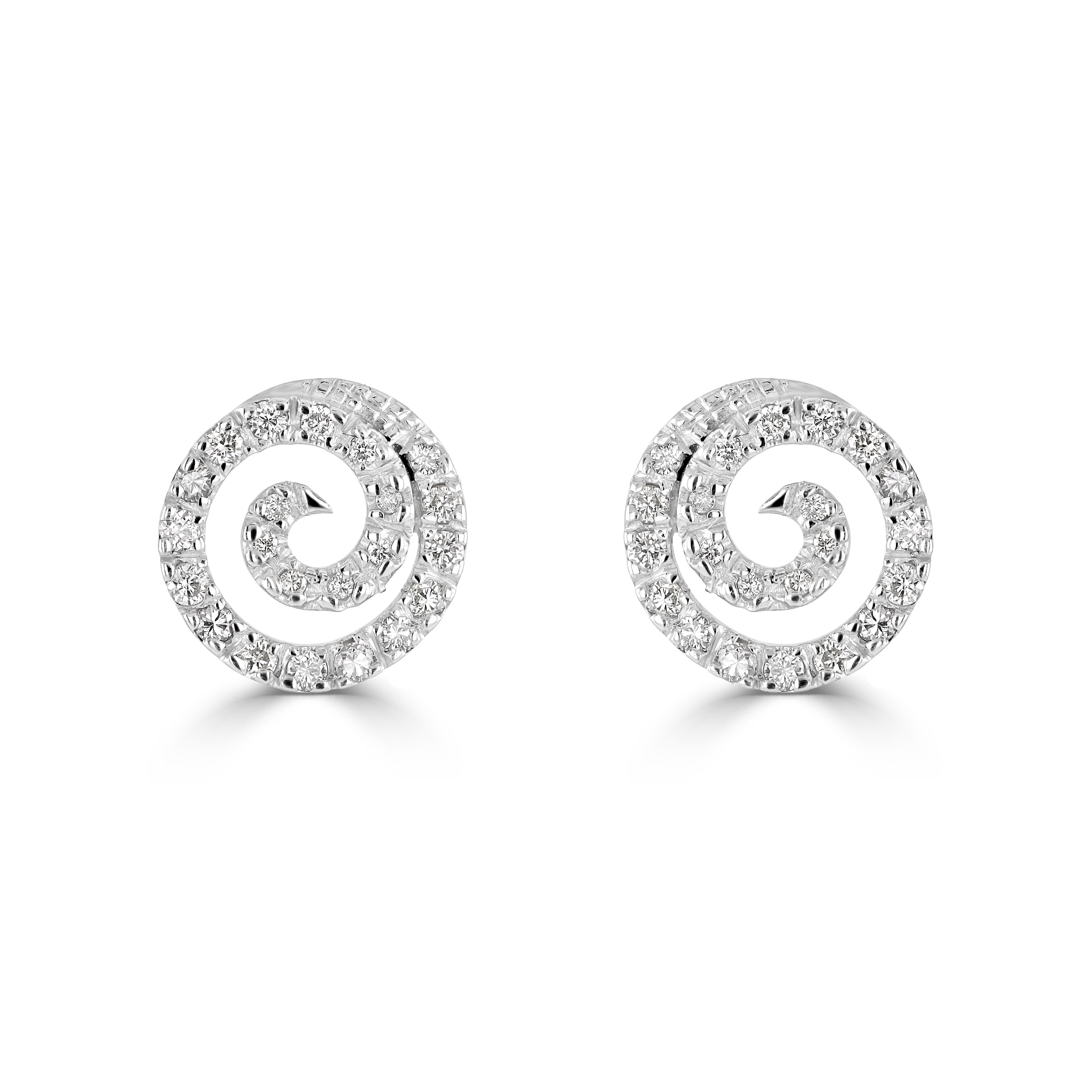 18ct White Gold Diamond Set Circle Swirl Stud Earrings