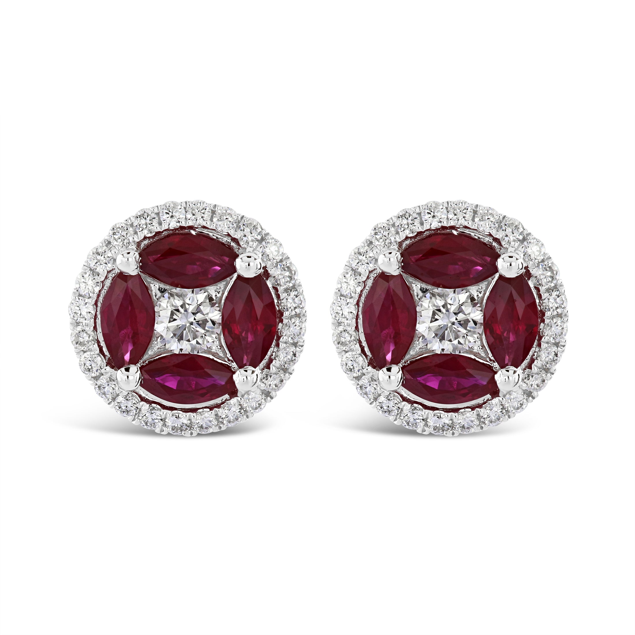 18ct White Gold Marquise Cut Ruby & Diamond Stud Earrings