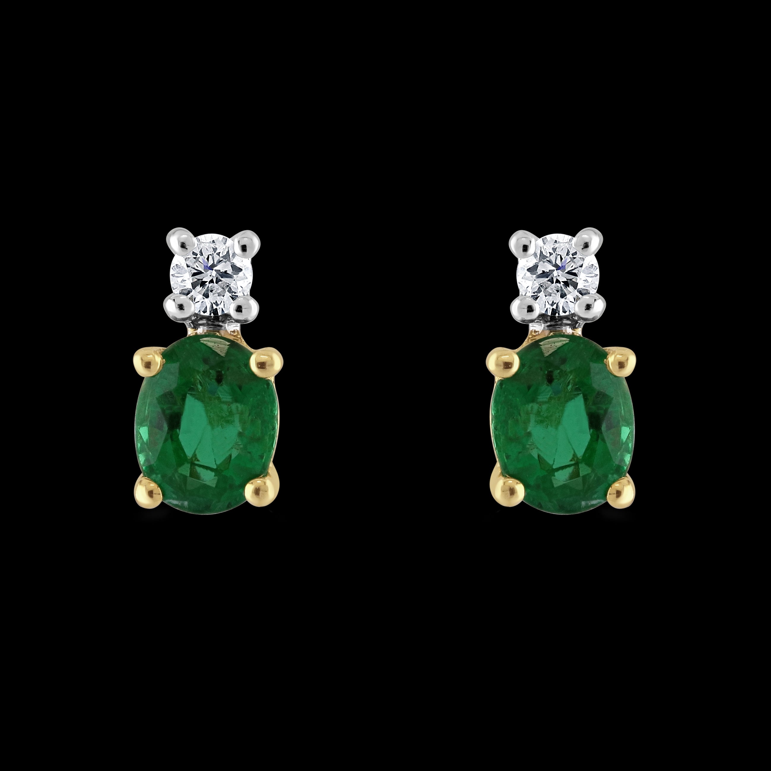 18ct Yellow & White Gold Oval Cut Emerald & Diamond Drop Earrings