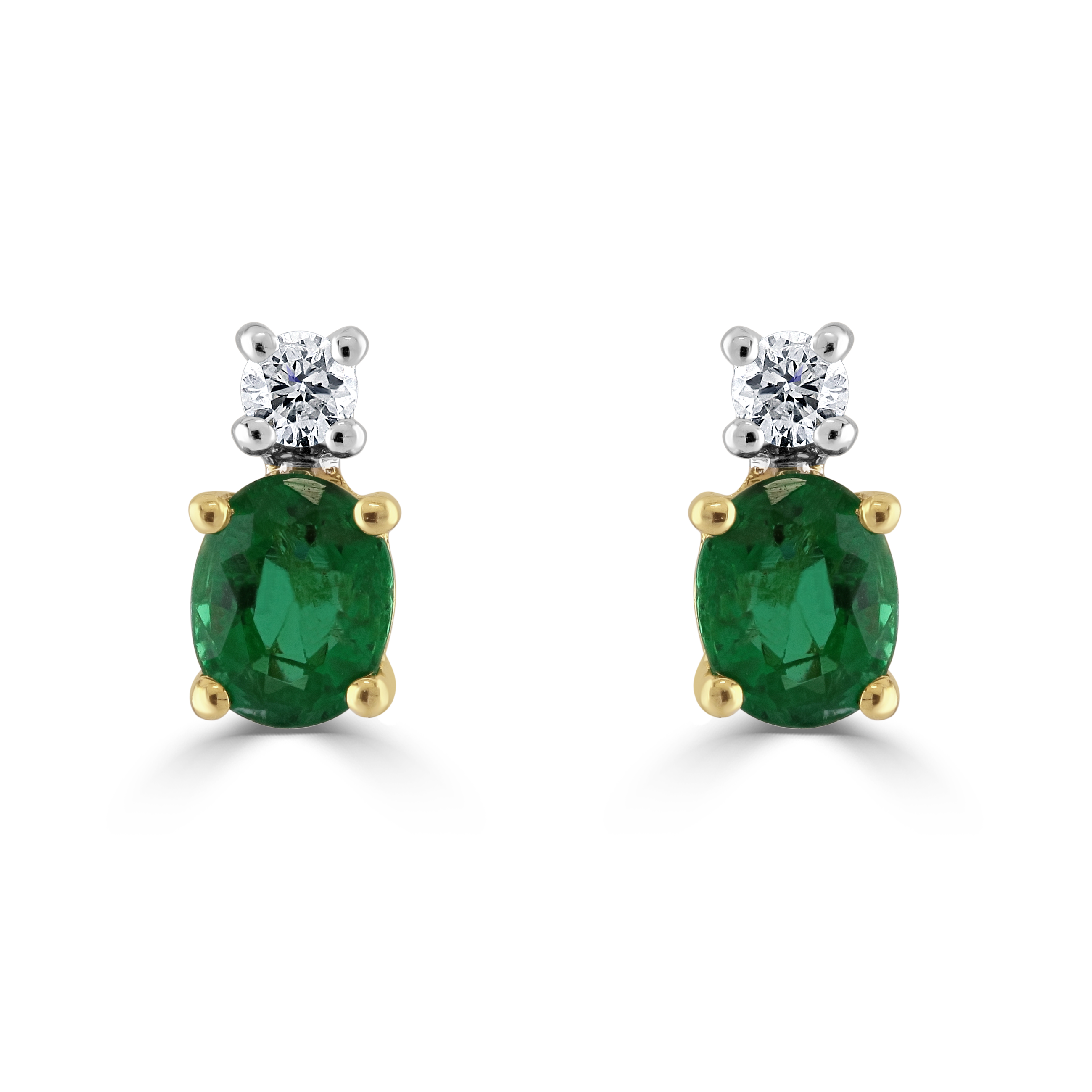 18ct Yellow & White Gold Oval Cut Emerald & Diamond Drop Earrings