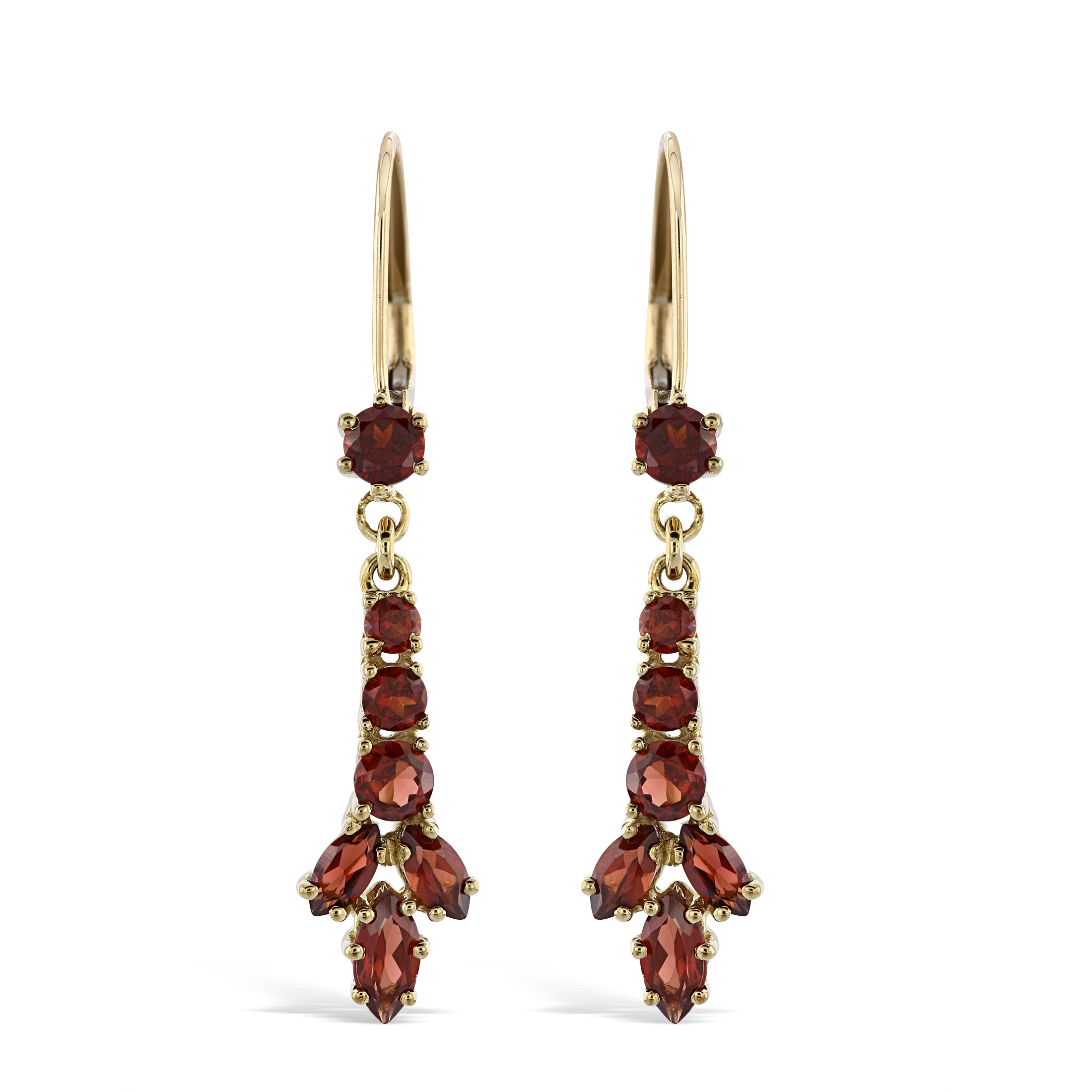 9ct Yellow Gold Garnet Drop Earrings