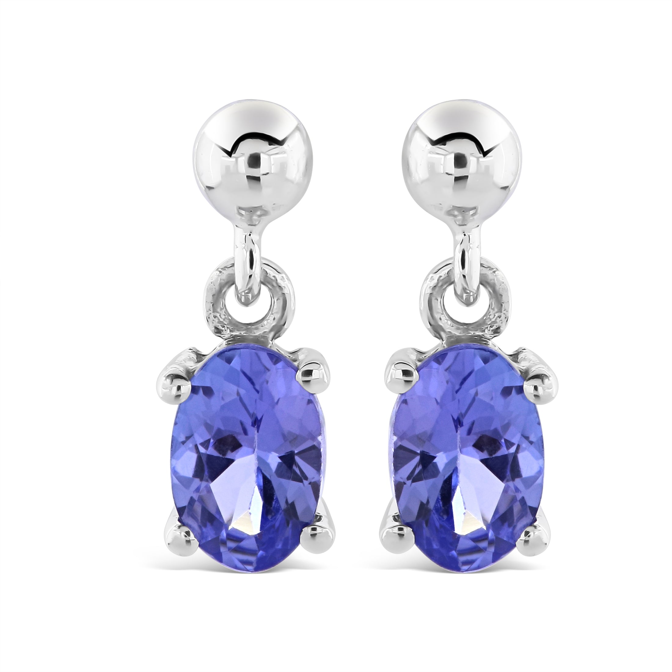 9ct White Gold Oval Cut Tanzanite Drop Earrings