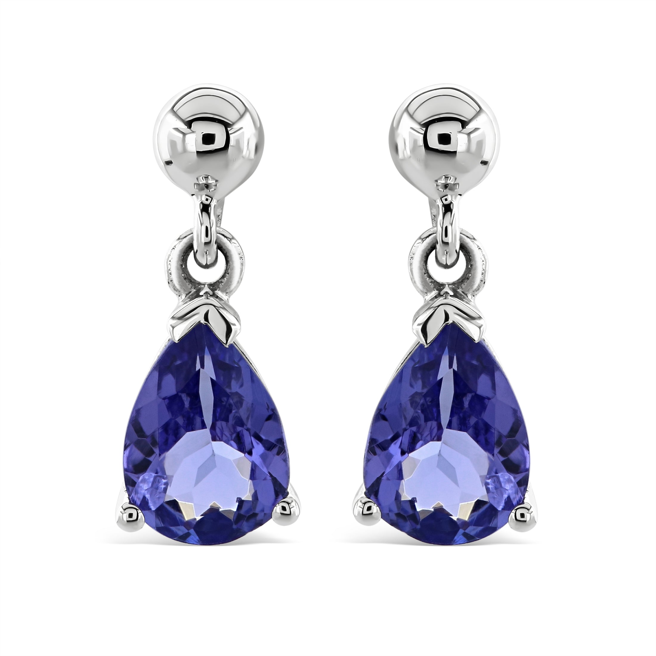 9ct White Gold Pear Cut Tanzanite Drop Earrings