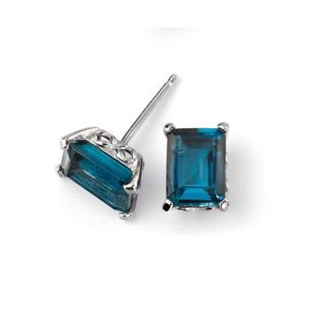 9ct White Gold Rectangular Cut London Blue Topaz Stud Earrings