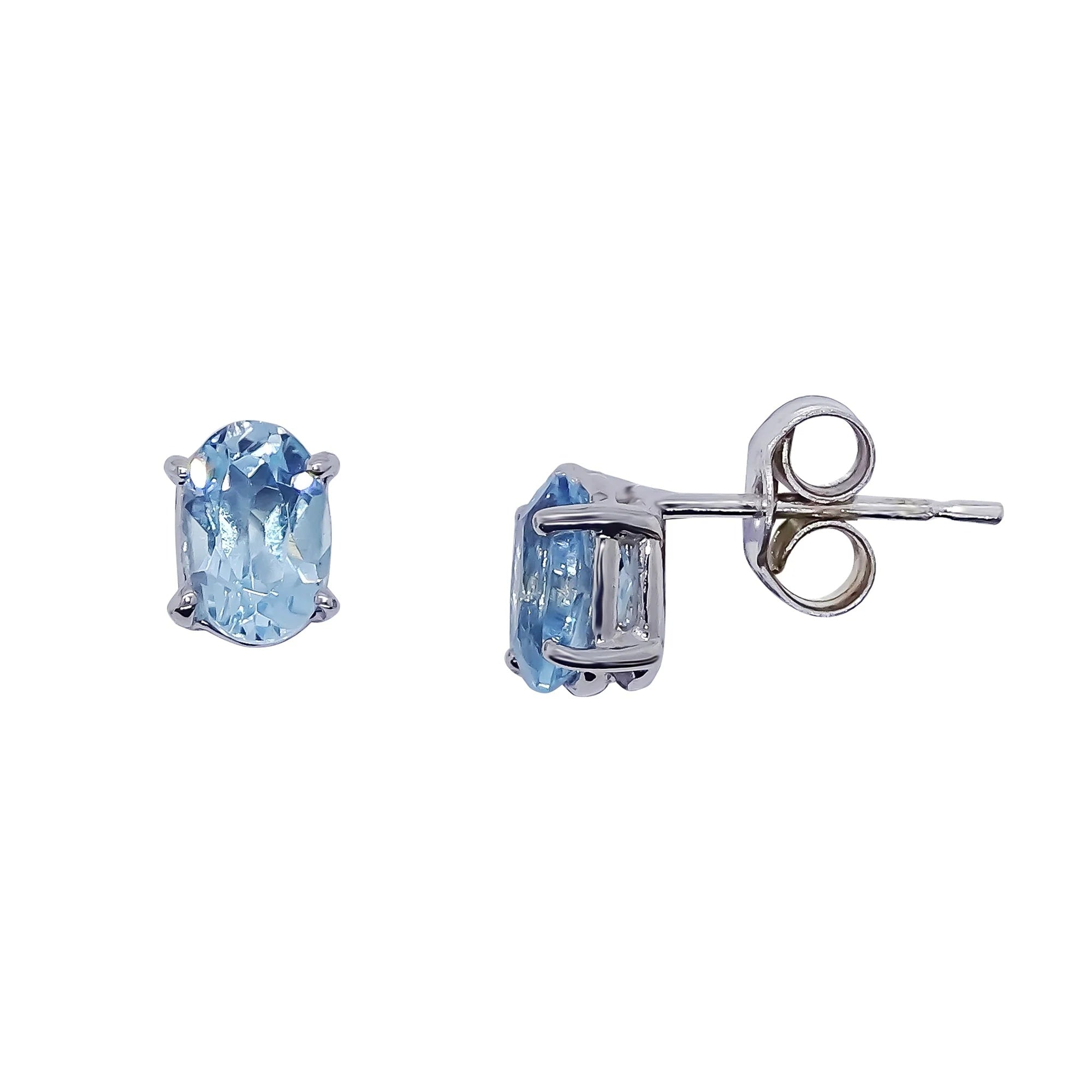 9ct white gold 6x4mm oval blue topaz stud earrings