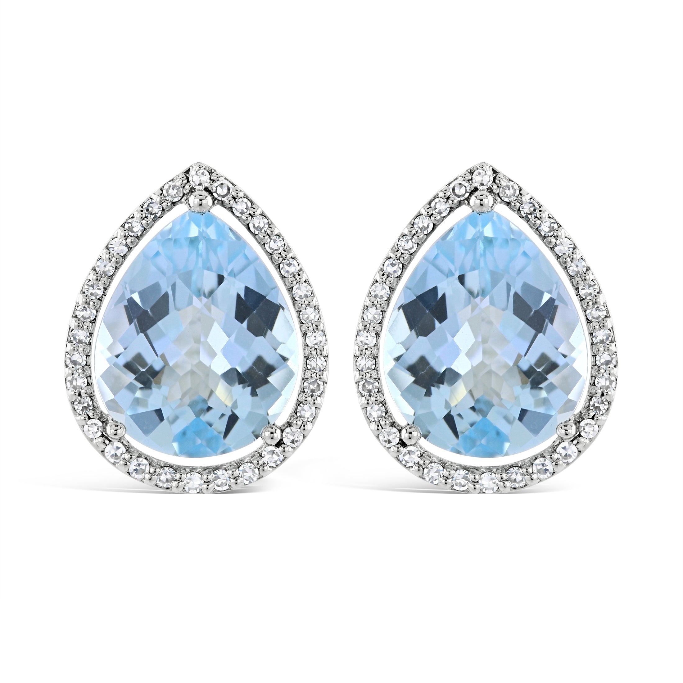 9ct White Gold Pear Cut Blue Topaz & Diamond Stud Earrings
