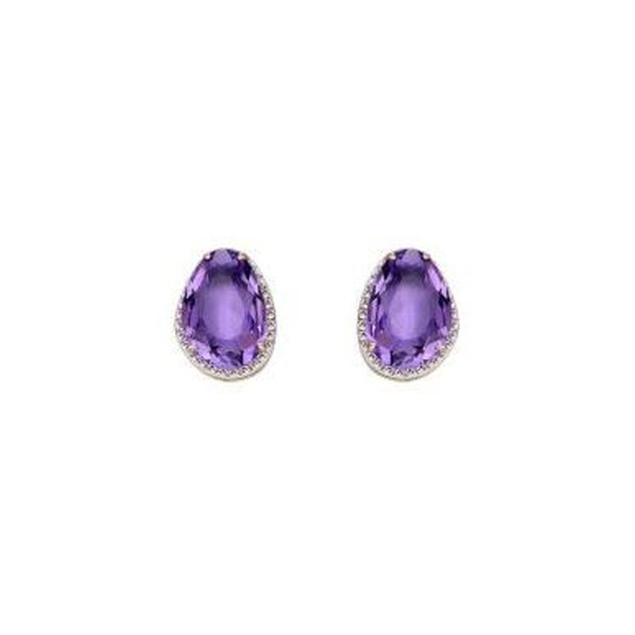 9ct Yellow Gold Am/Dia Irreg Clus Stud