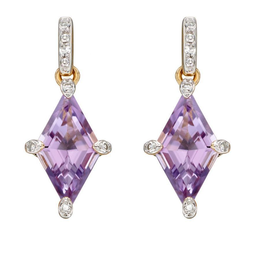 9ct yellow gold Amethyst and Diamond drop earrings