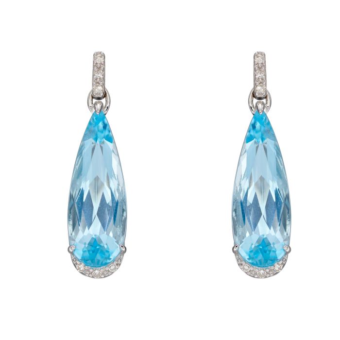 9ct White Gold Teardrop Blue Topaz and Diamond