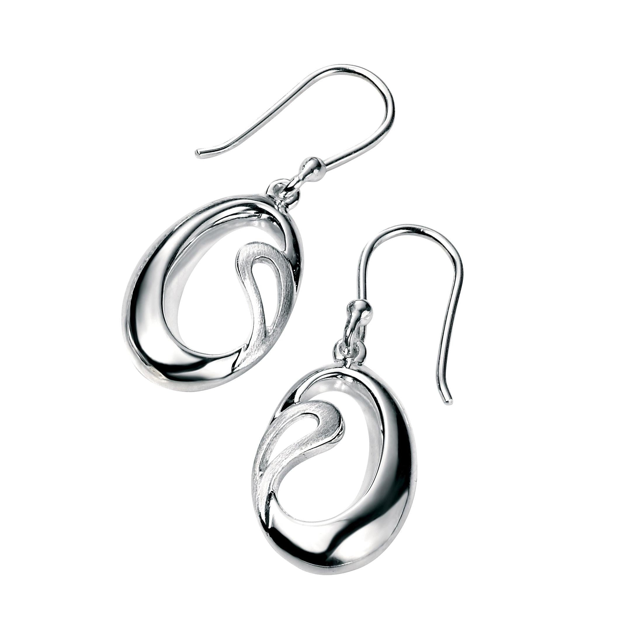 Silver Openwork Oval Hook Drop Earrings