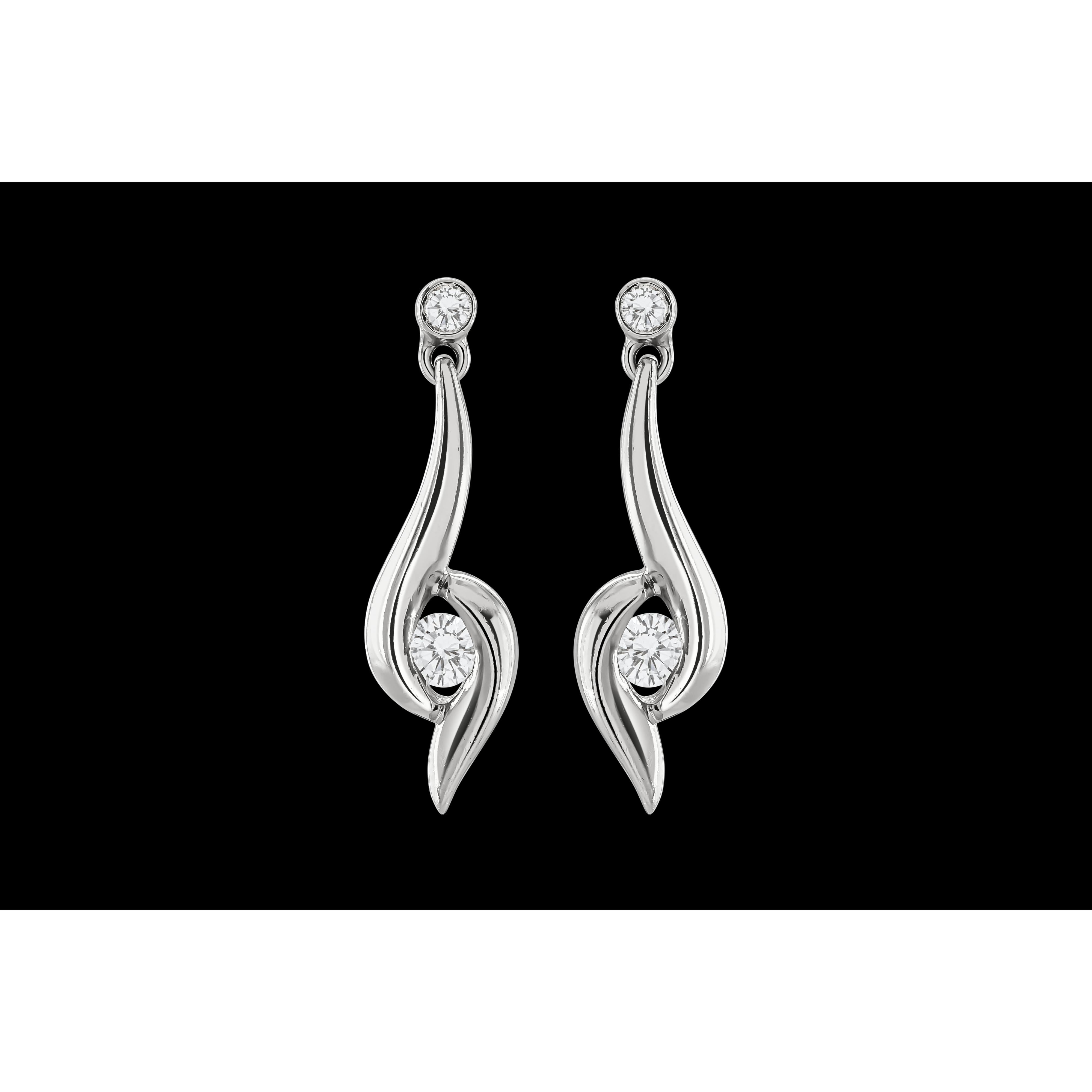 Platinum Solitaire Round Brilliant Cut Diamond Crossover Drop Earrings