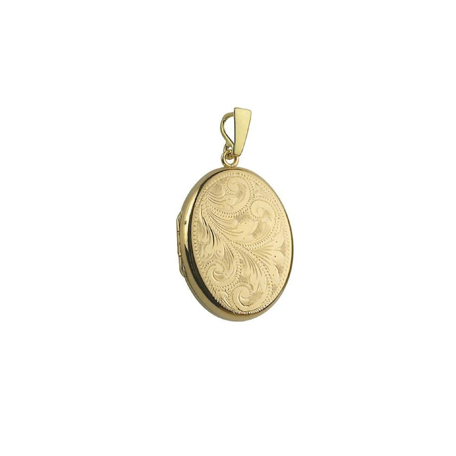 9ct Yellow Gold Half Engraved Oval Locket