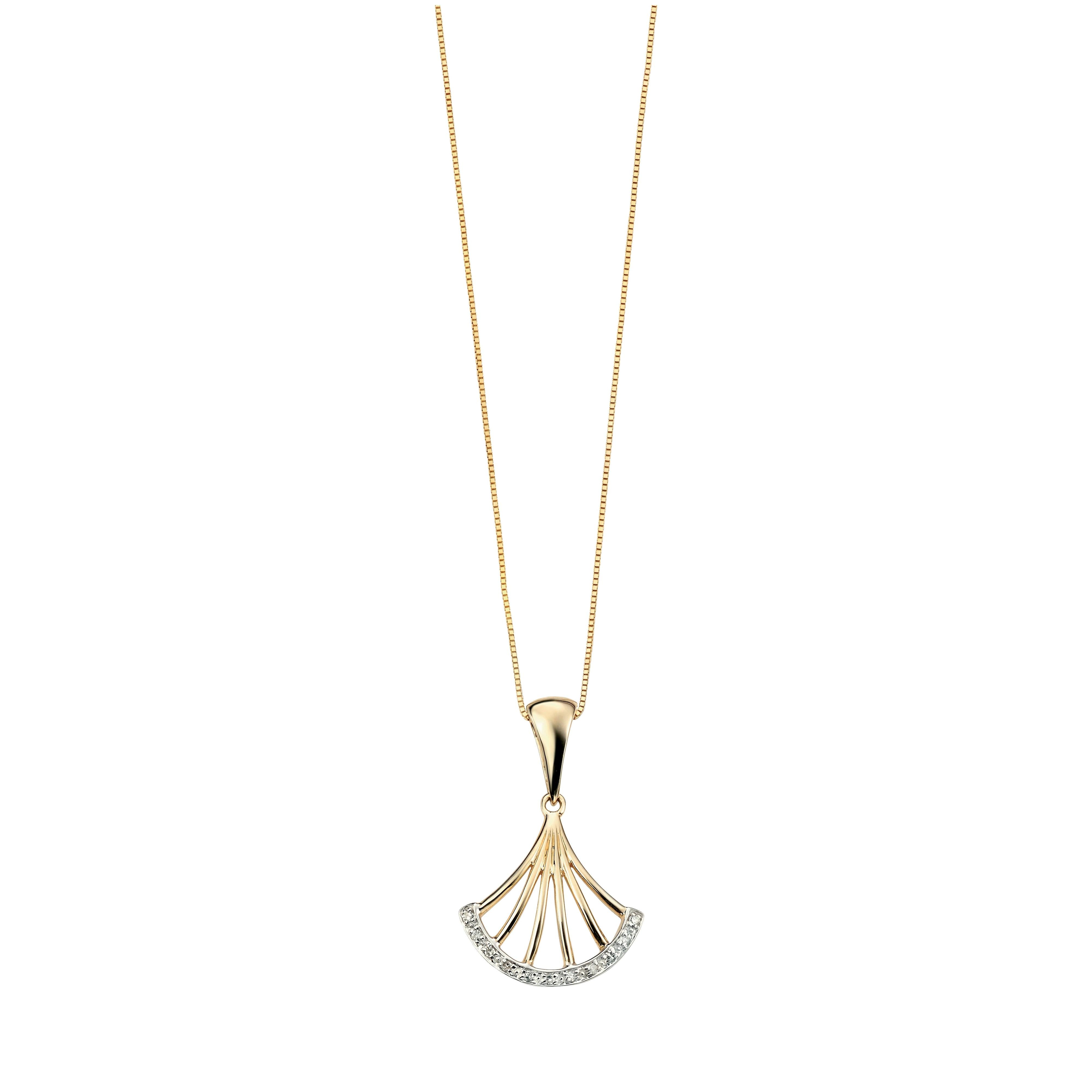 9ct Yellow Gold Diamond Pave Set Fan & Chain