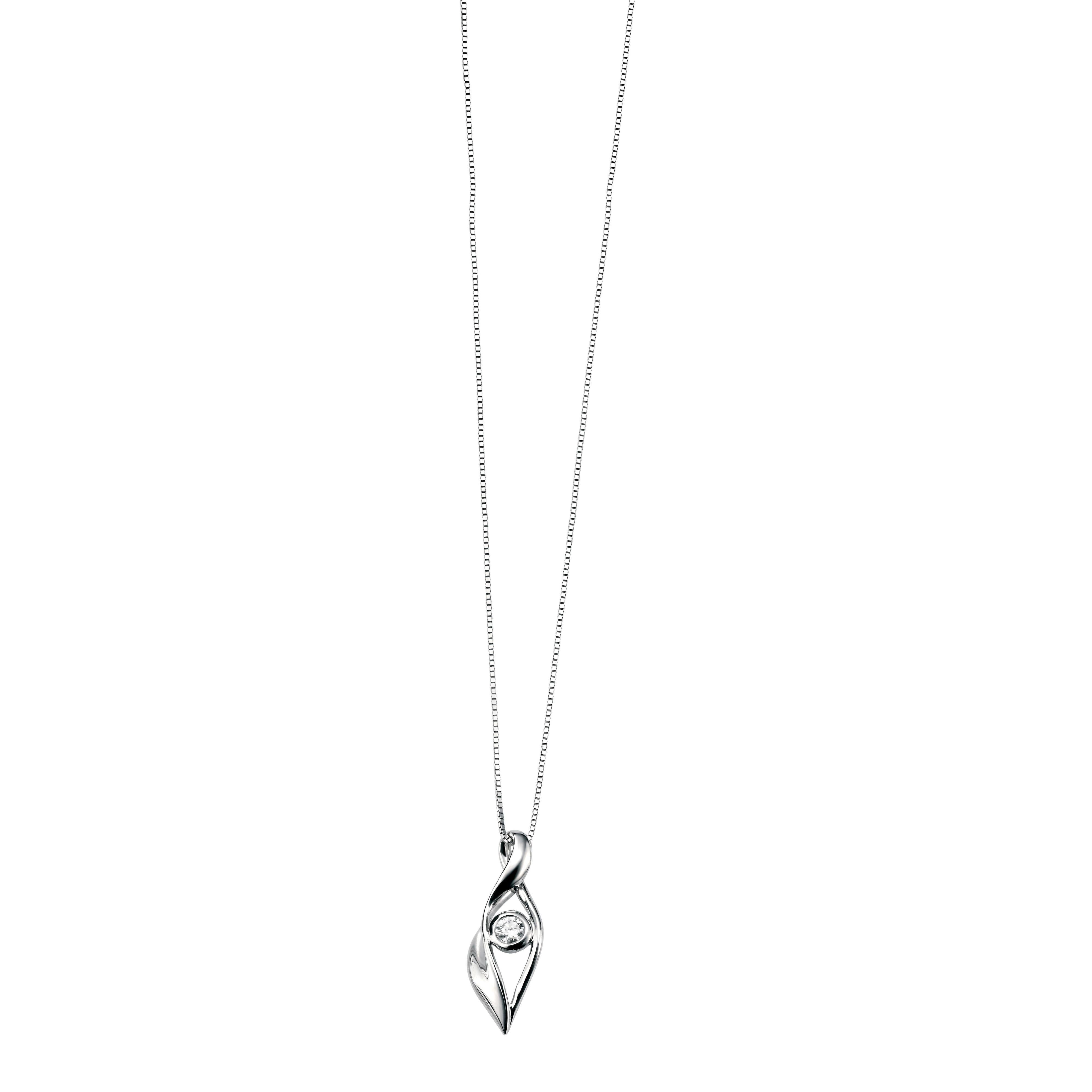 9ct White Gold Solitaire Diamond Twist Pendant