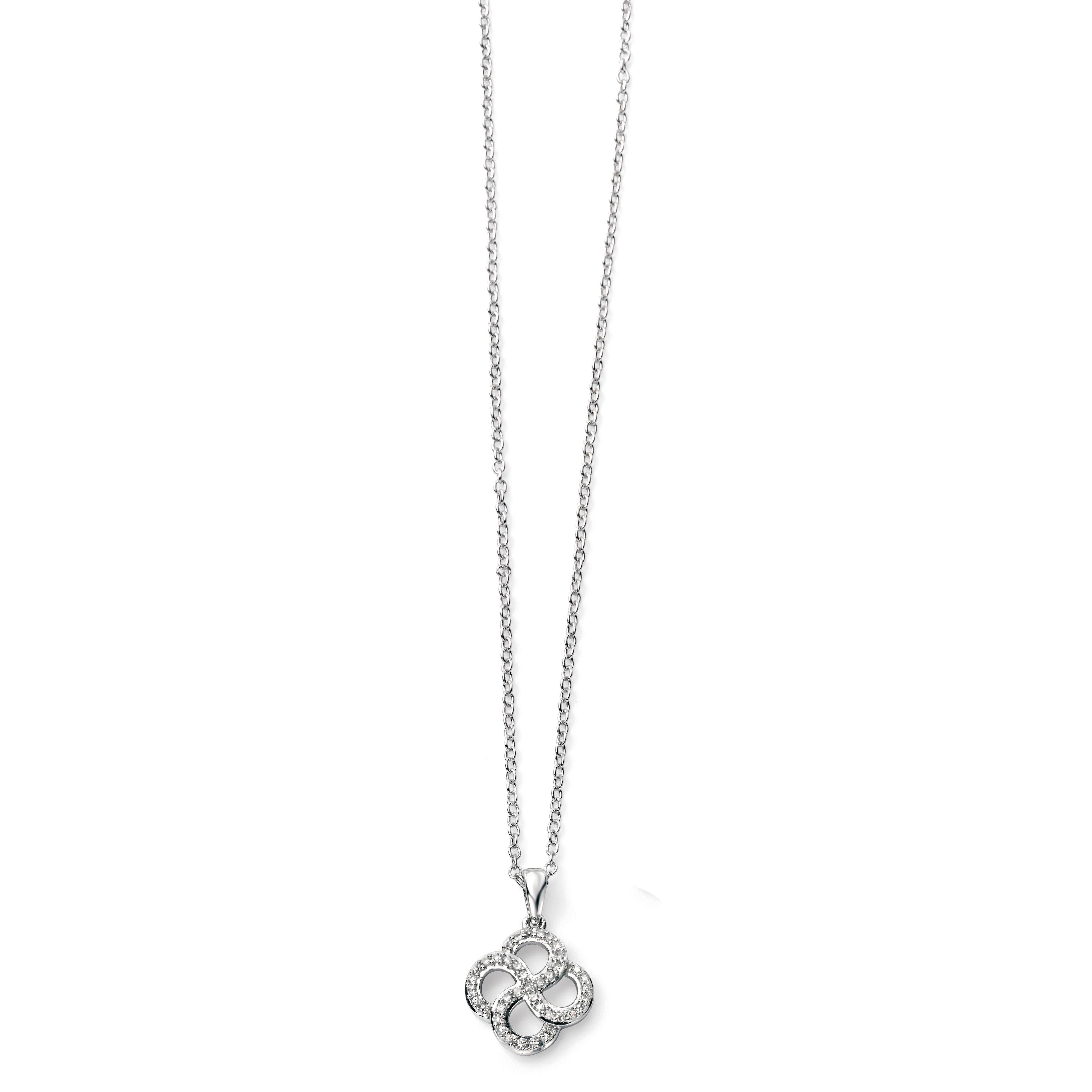 9ct White Gold Diamond Set Open Clover Leaf Pendant