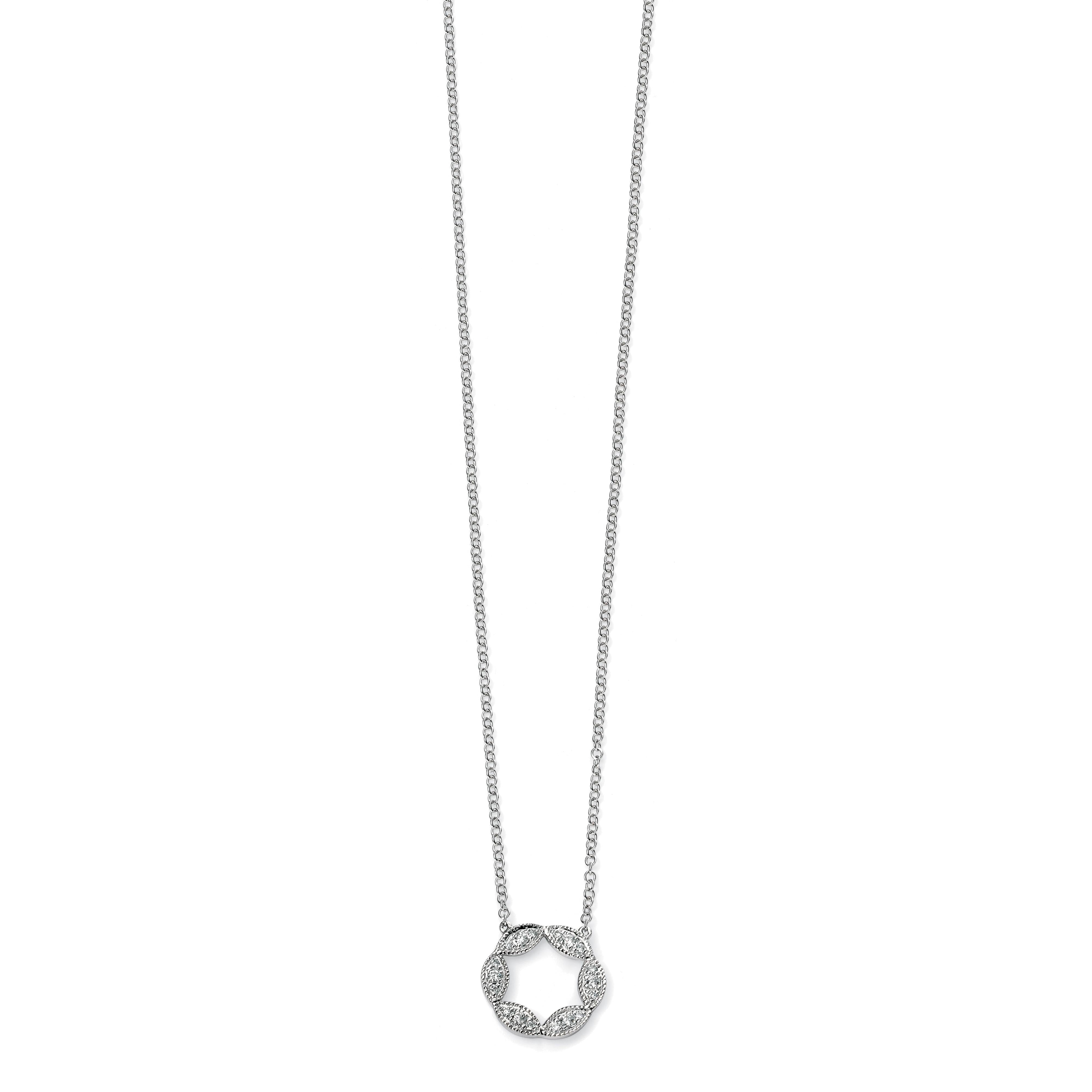 9ct White Gold Pave Set Diamond Open Circle Twist Pendant