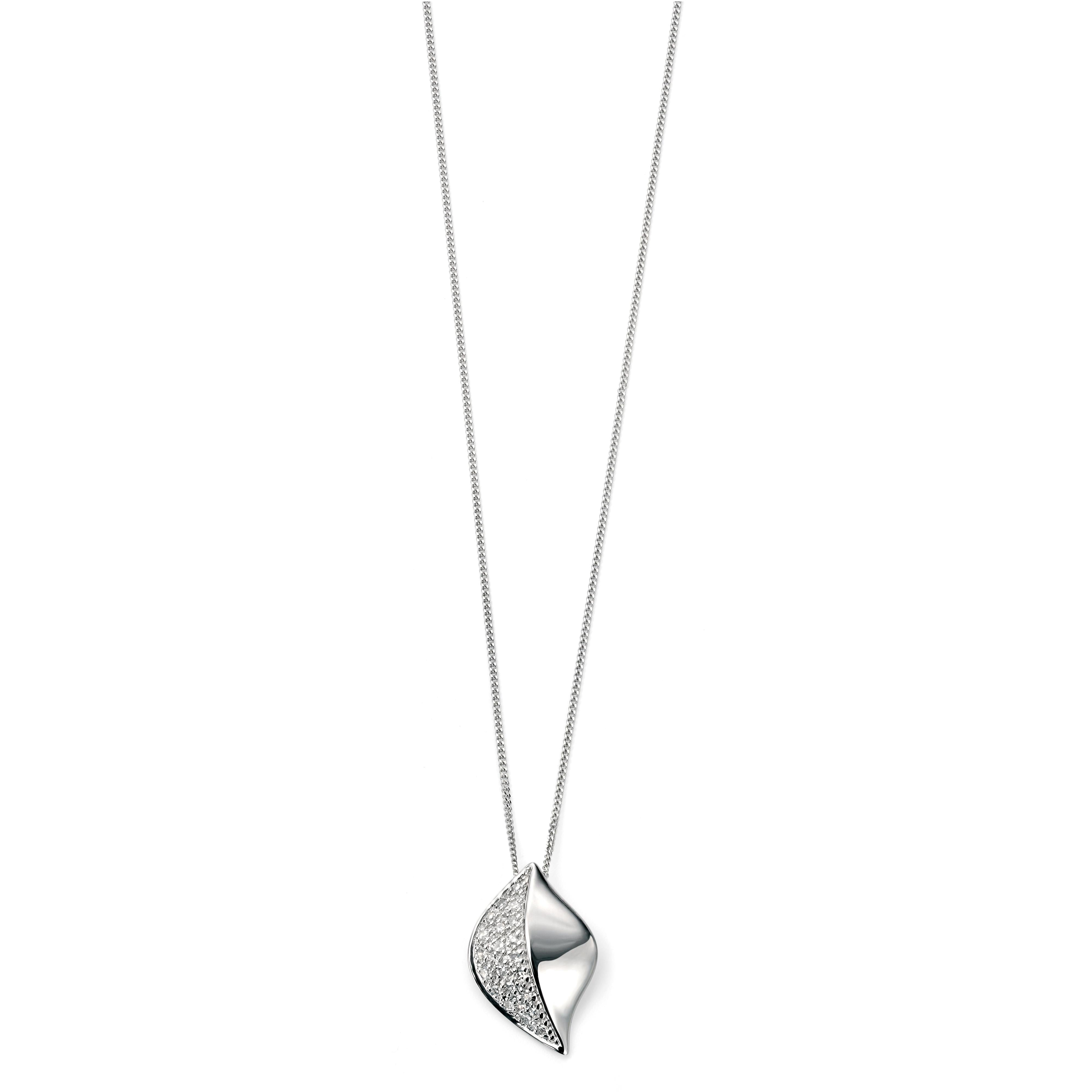 9ct White Gold Pave Set Diamond Leaf Pendant