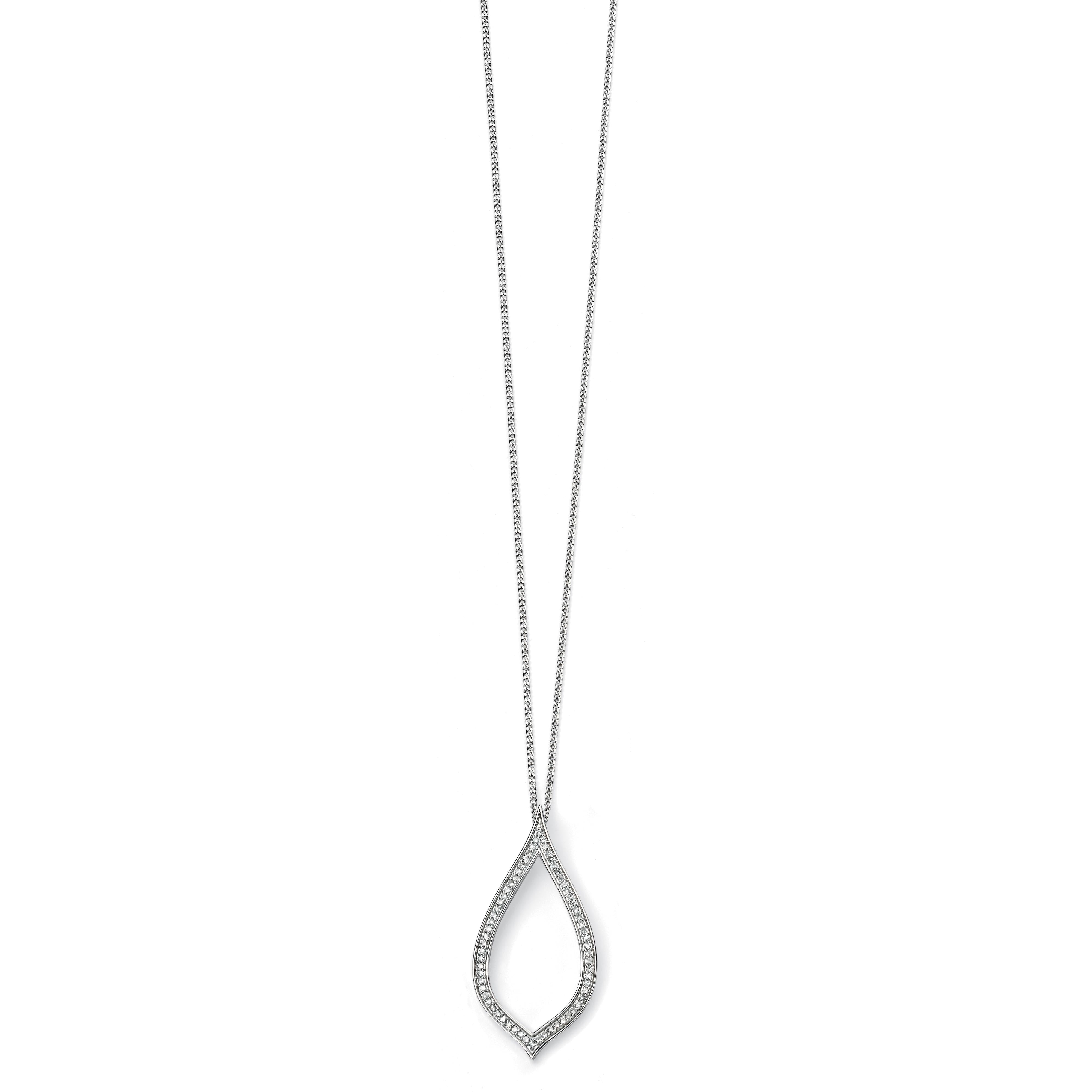 9ct White Gold Diamond Set Open Leaf Pendant
