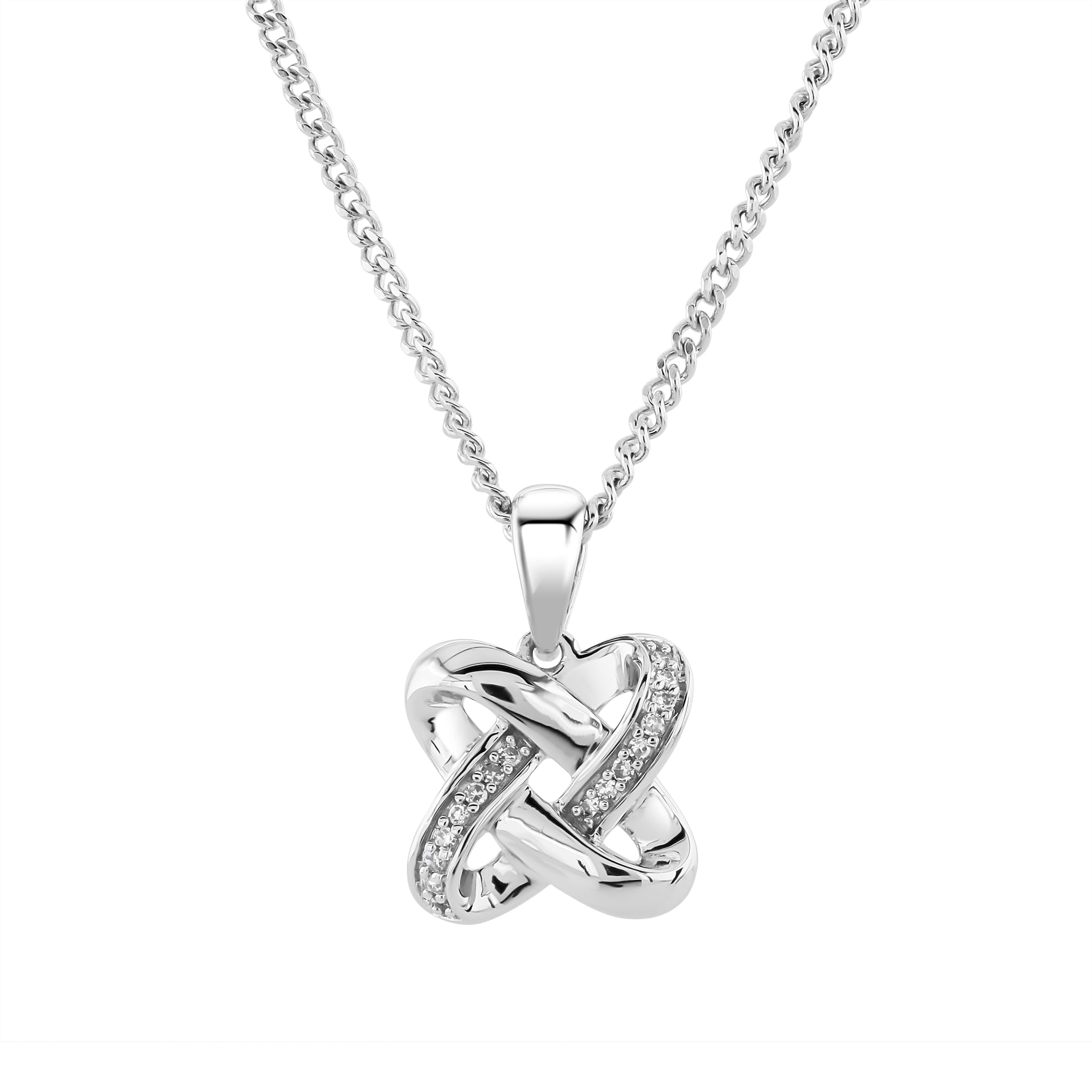 9ct White Gold Diamond Set Celtic Twist Pendant