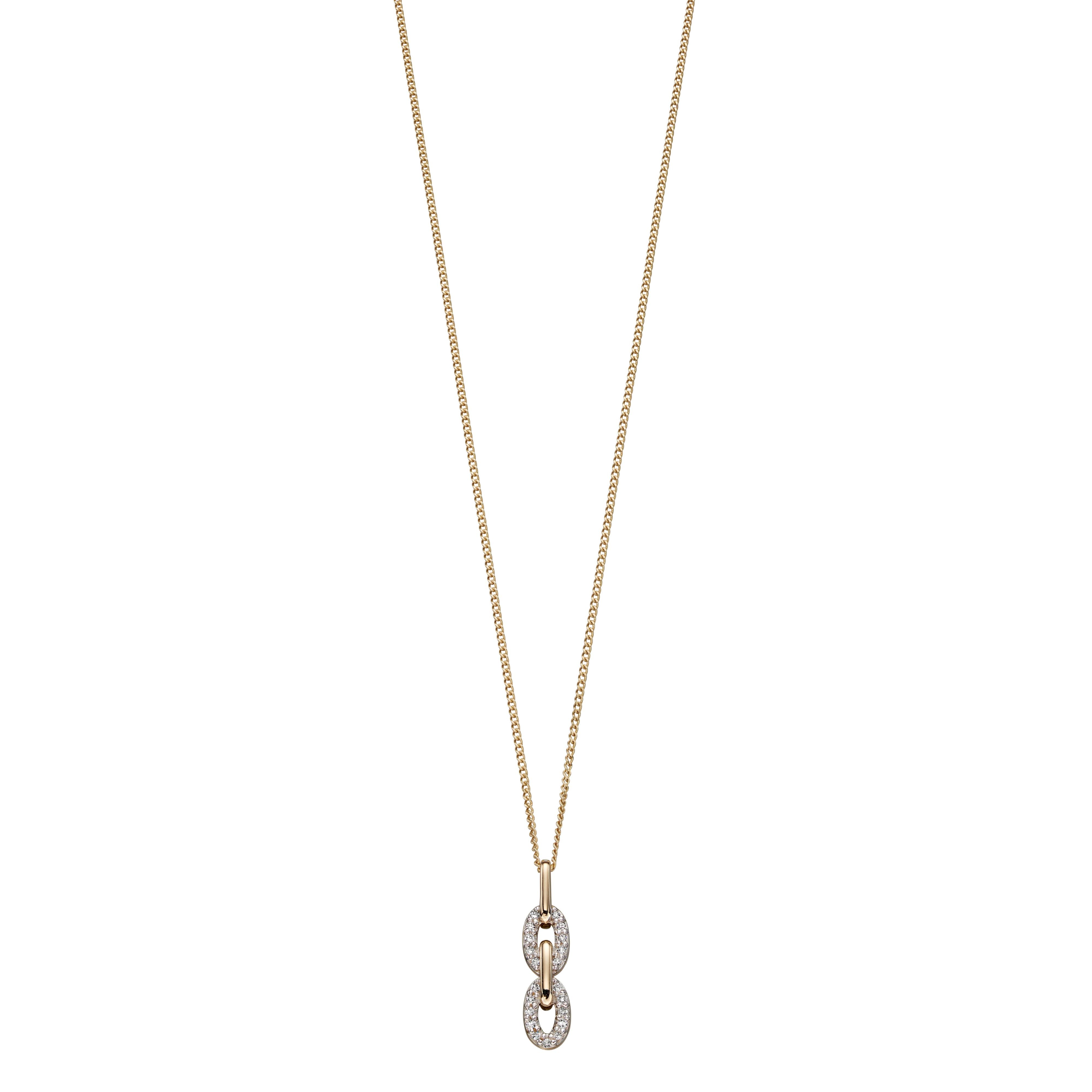 9ct Yellow Gold Diamond Set Interlocking Open Oval Pendant