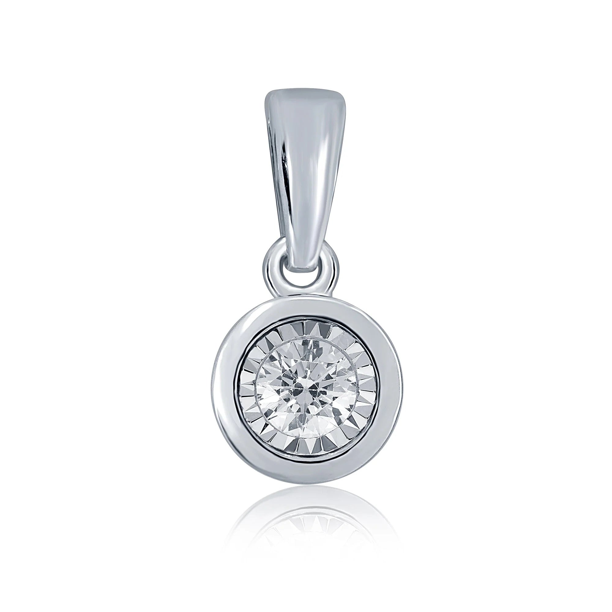 9ct white gold single stone miracle plate diamond pendant 0.17ct. Pendant ONLY