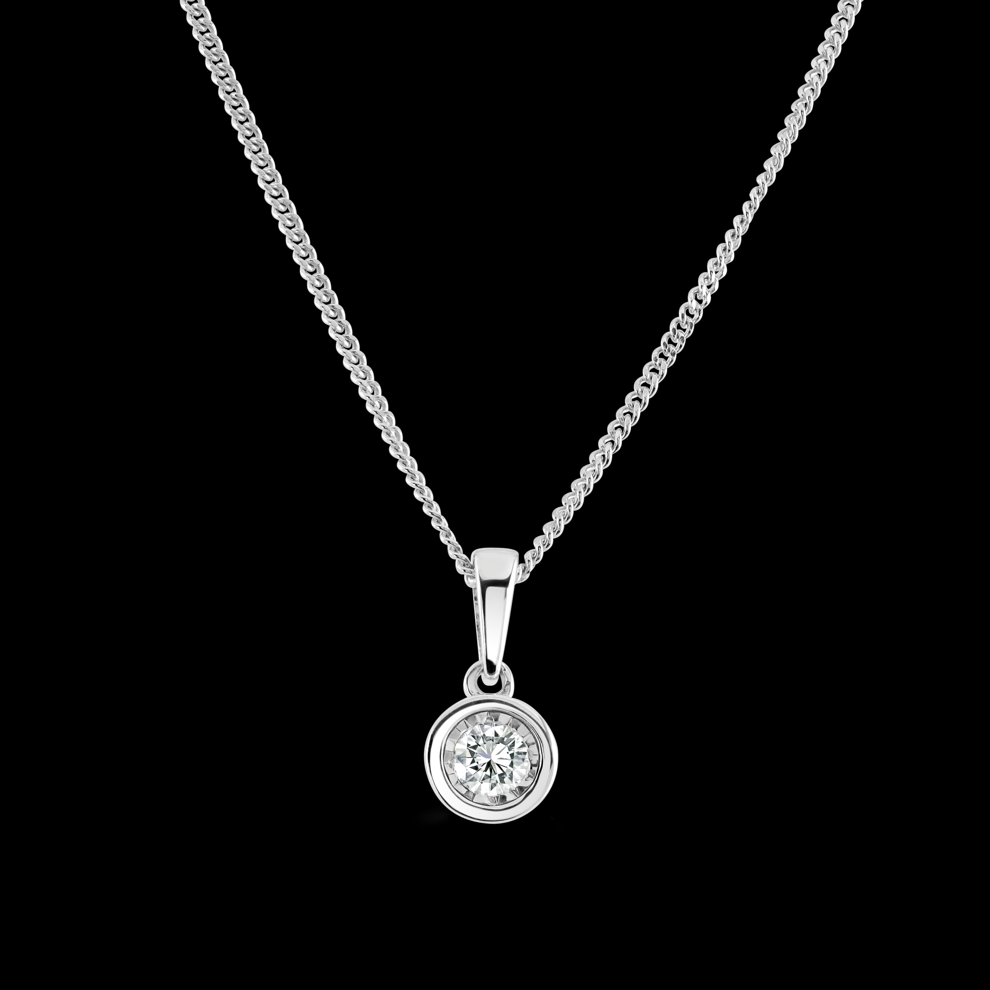 9ct White Gold Single Diamond Illusion Set Pendant