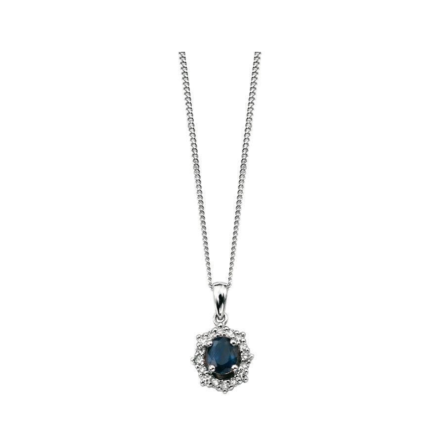 9ct Whoe gold Sapphire and Diamond Oval Pendant