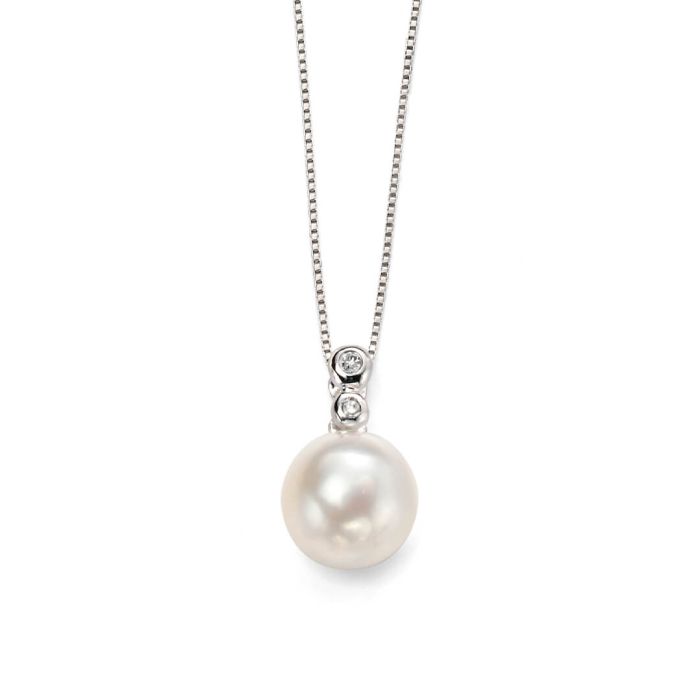 9ct White Gold Freshwater Pearl and Diamond pendant