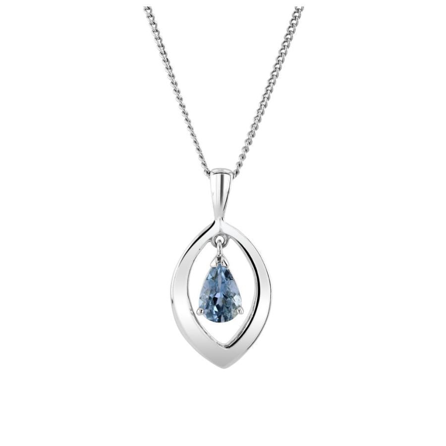 9ct White Gold Pear Shape Aquamarine pendant