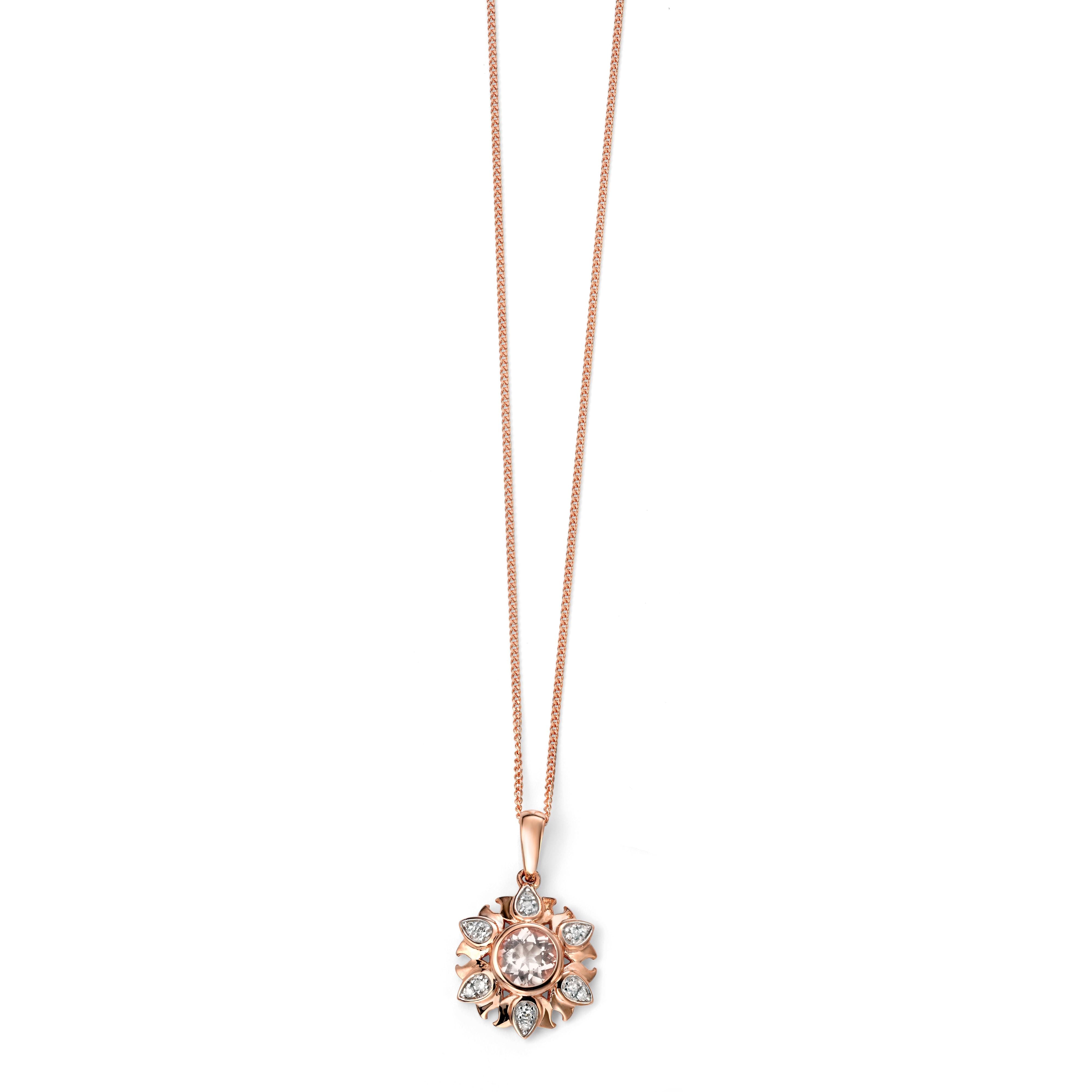 9ct Rose Gold Morganite and Diamond Flower Pendant
