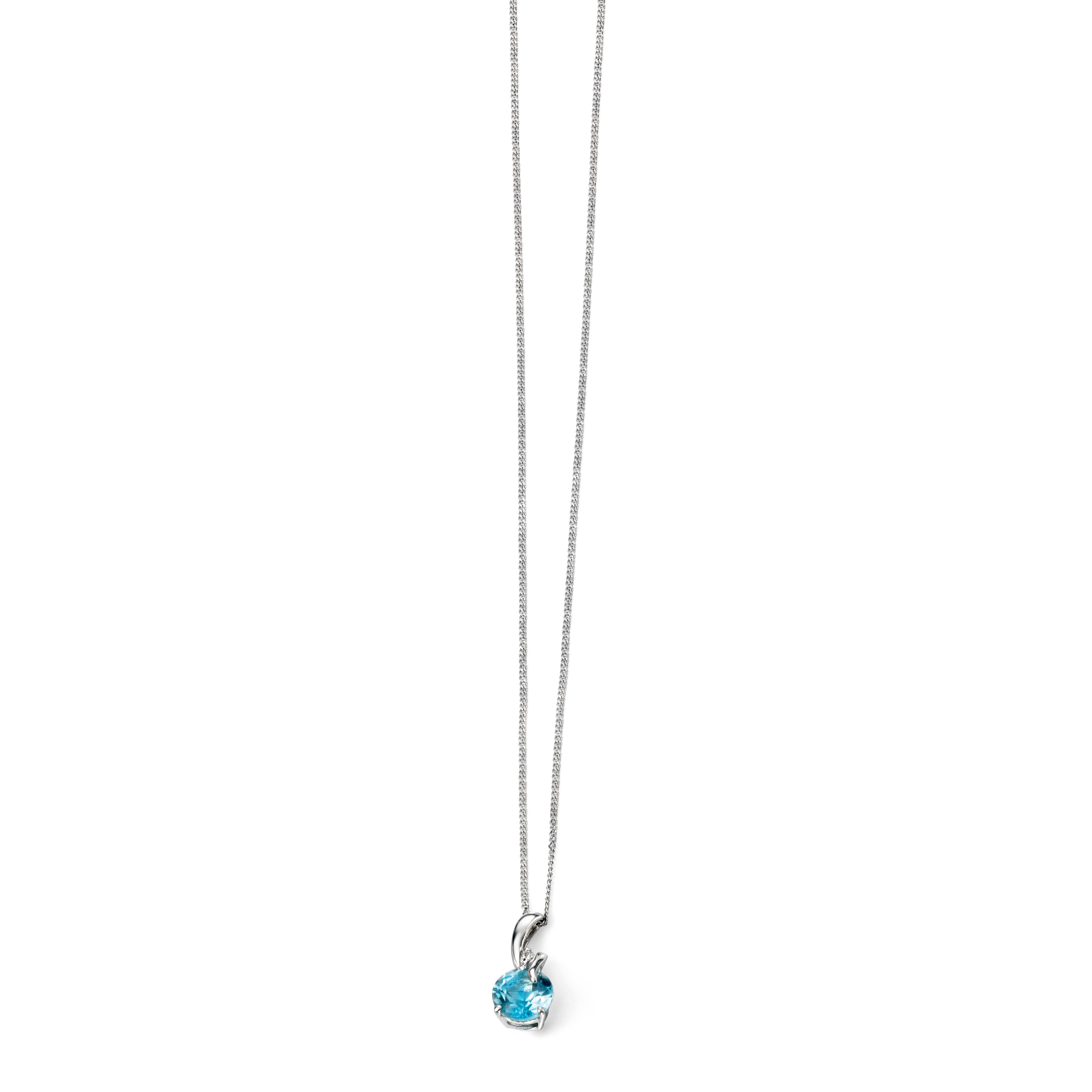 9ct White Gold Round Cut Blue Topaz & Diamodn Twist Pendant
