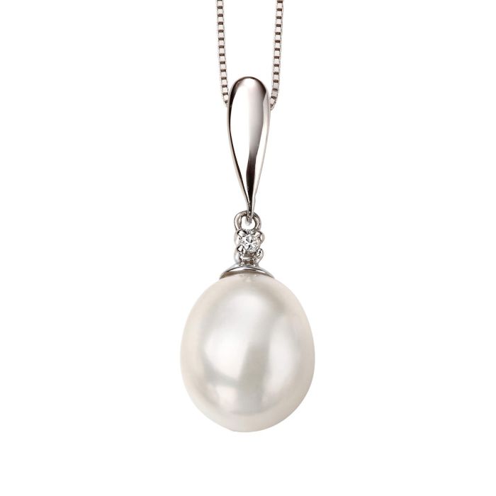 9ct White Gold Freshwater Pearl and Diamond pendant