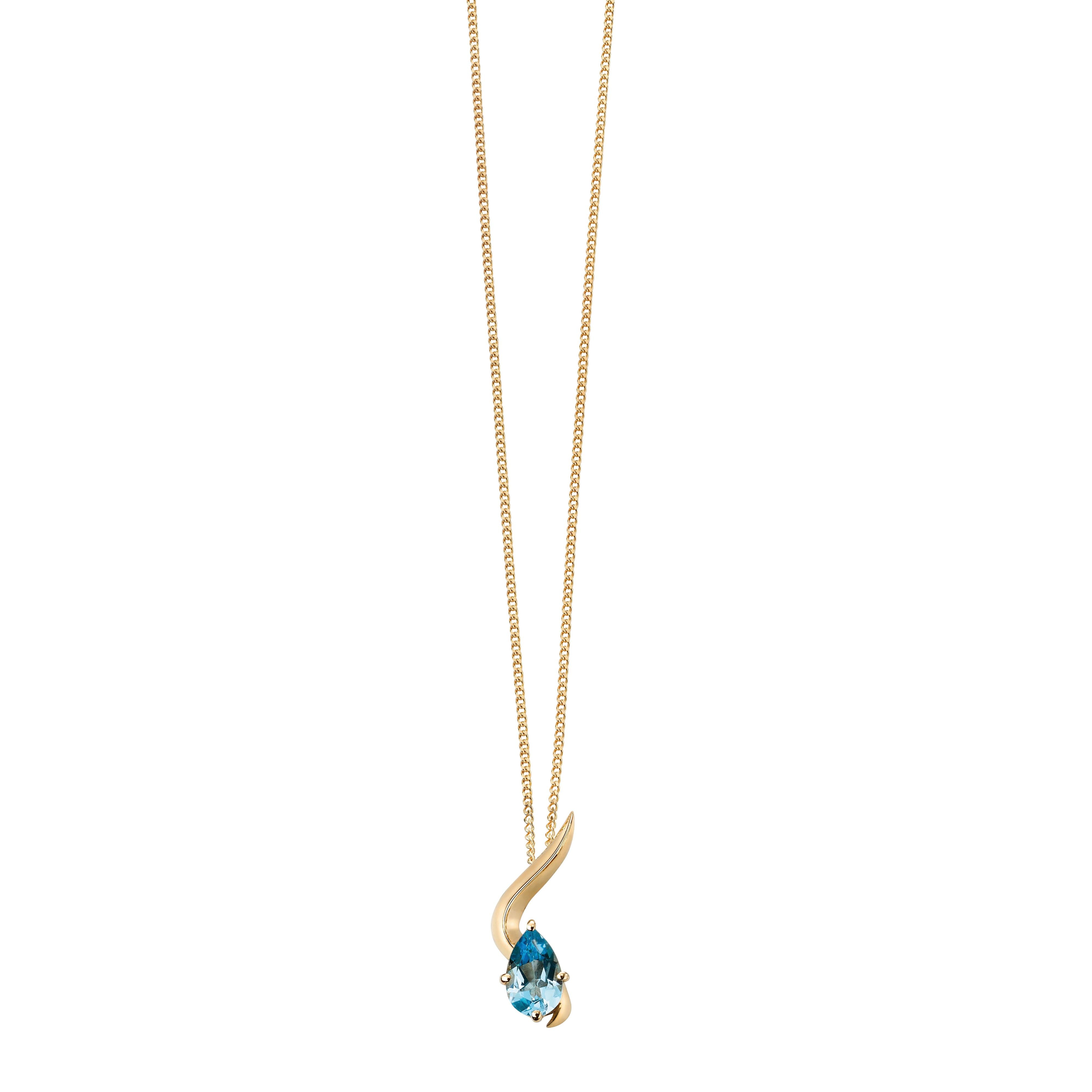 9ct Yellow Gold Pear Cut Blue Topaz Swirl Pendant